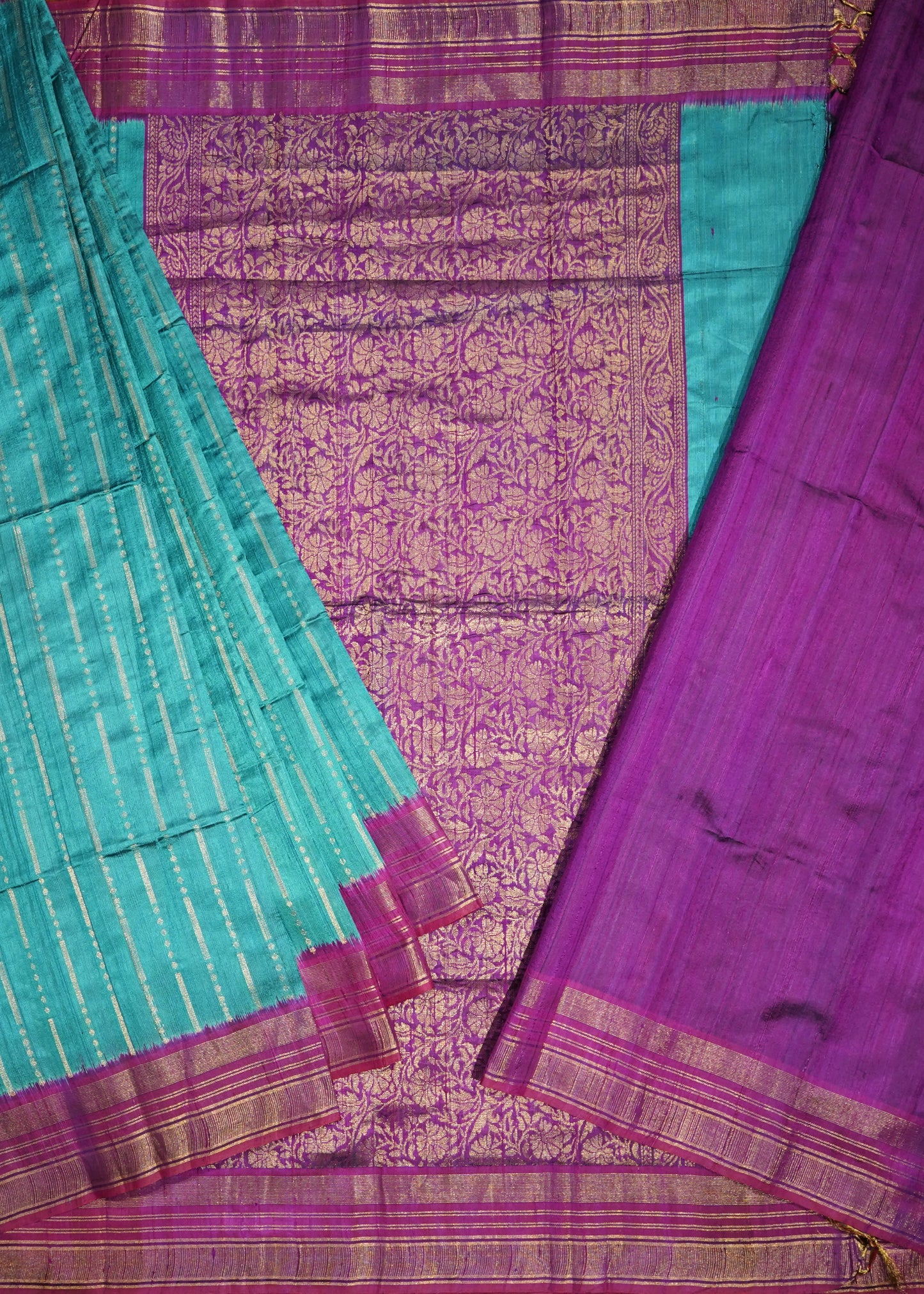 Rama Green Raw Silk Zari Buti Pure Silk Handloom Saree