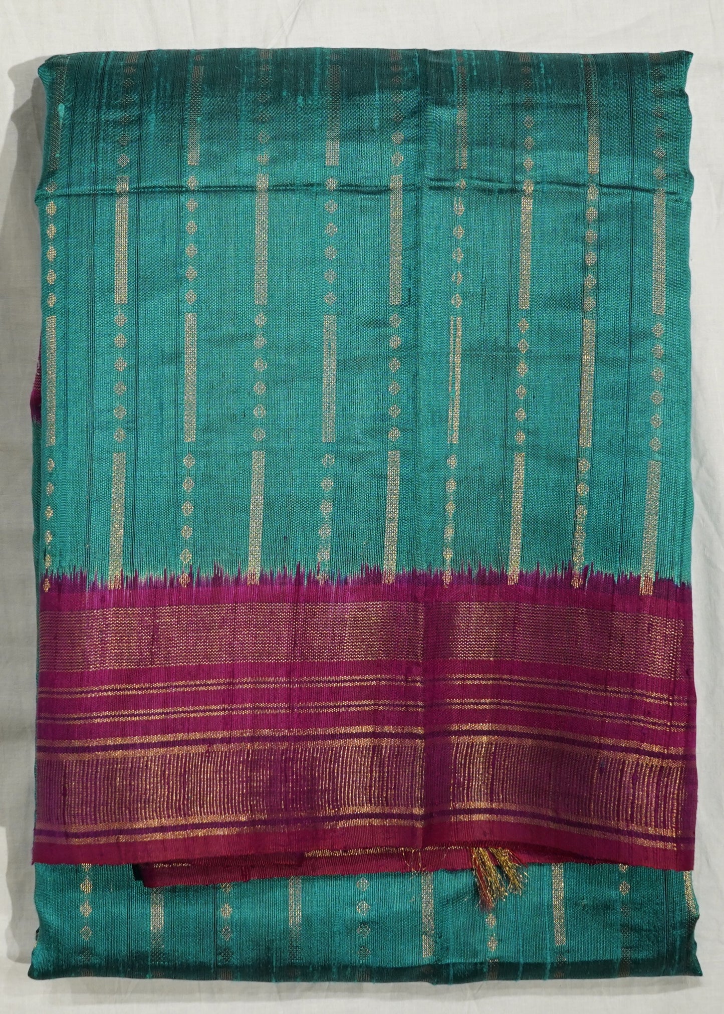 Rama Green Raw Silk Zari Buti Pure Silk Handloom Saree