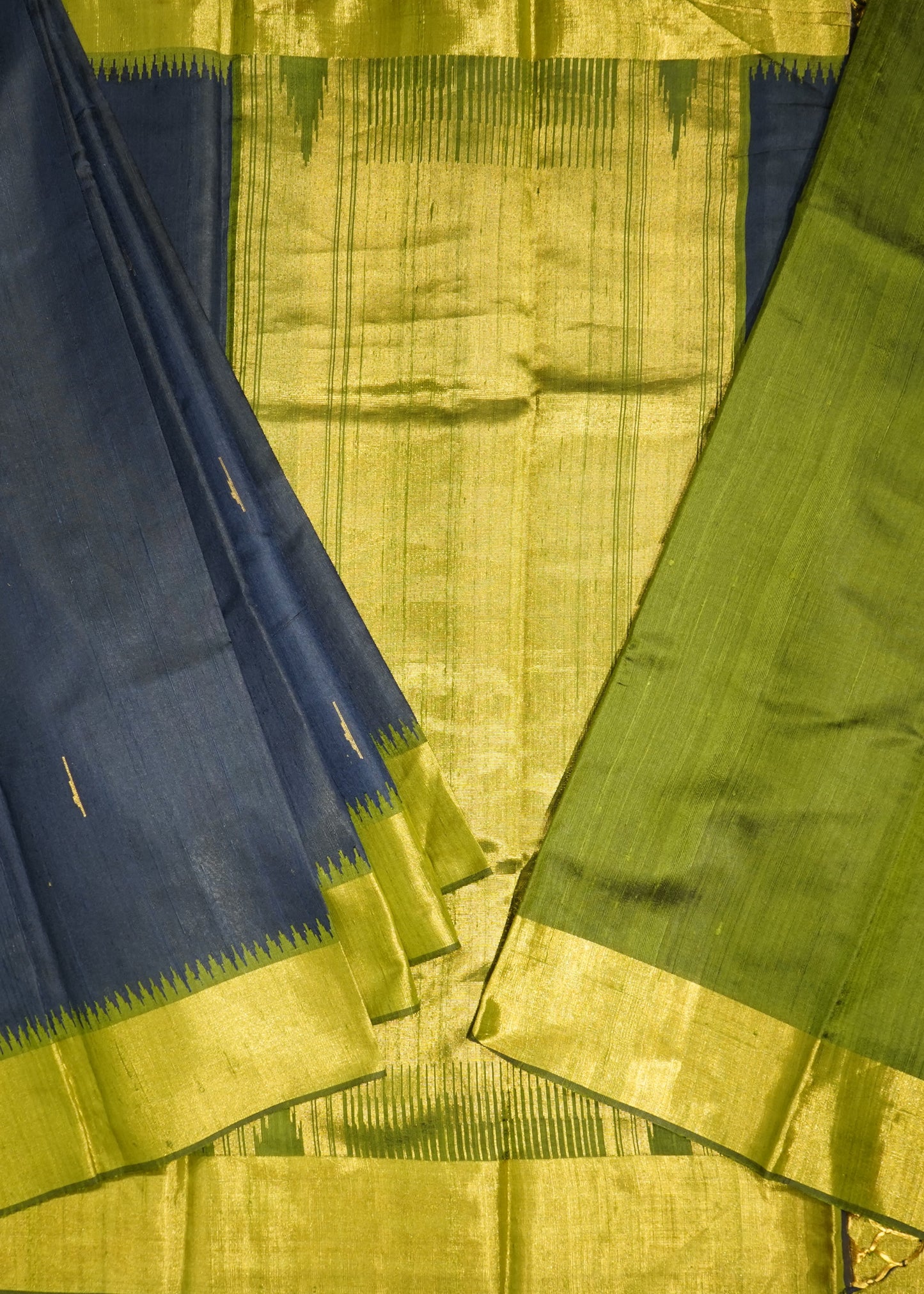 Navy Blue Raw Silk Zari Buti Pure Silk Handloom Saree