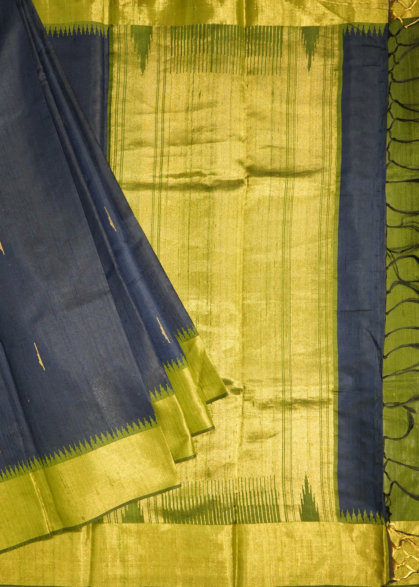 Navy Blue Raw Silk Zari Buti Pure Silk Handloom Saree