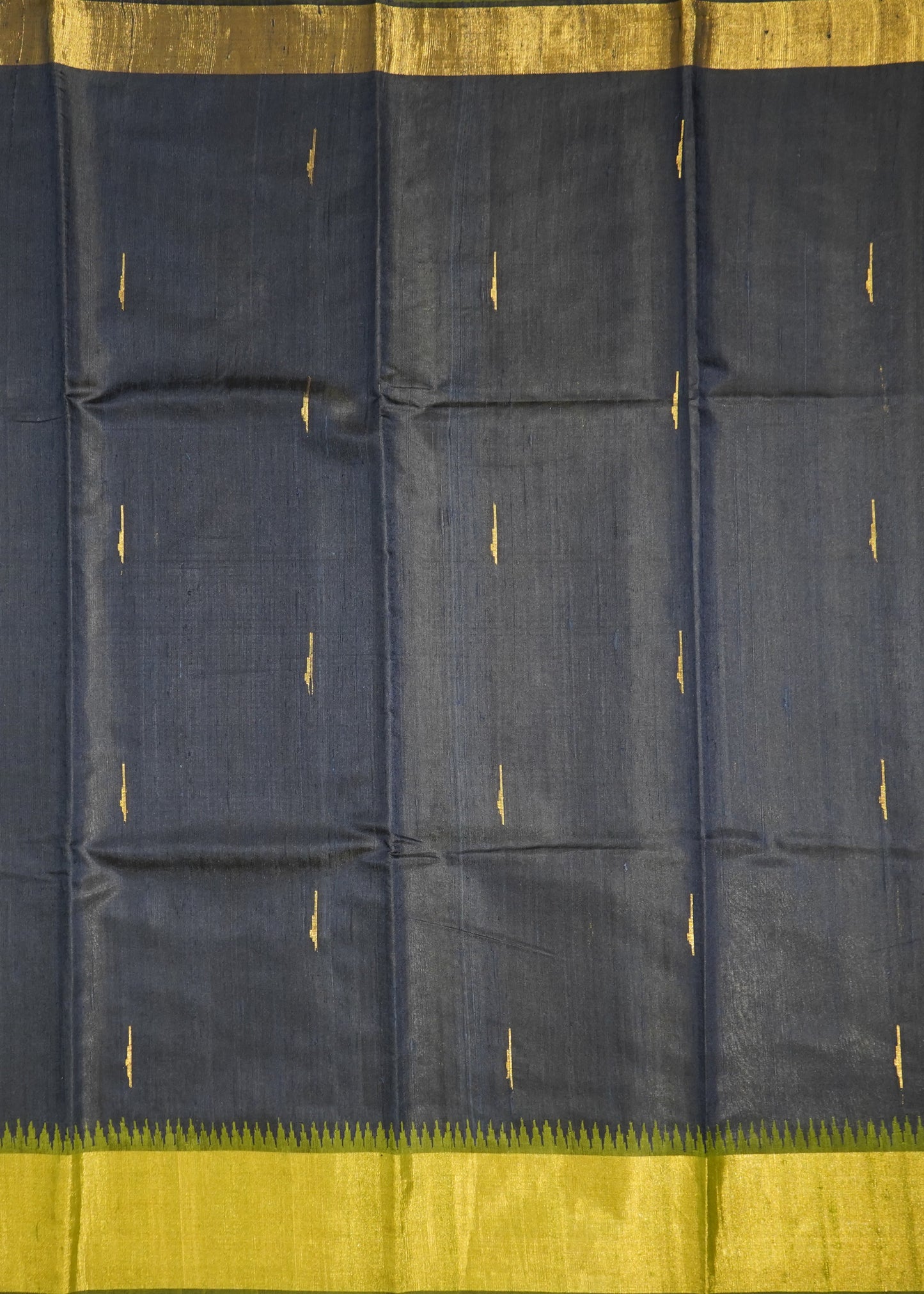 Navy Blue Raw Silk Zari Buti Pure Silk Handloom Saree