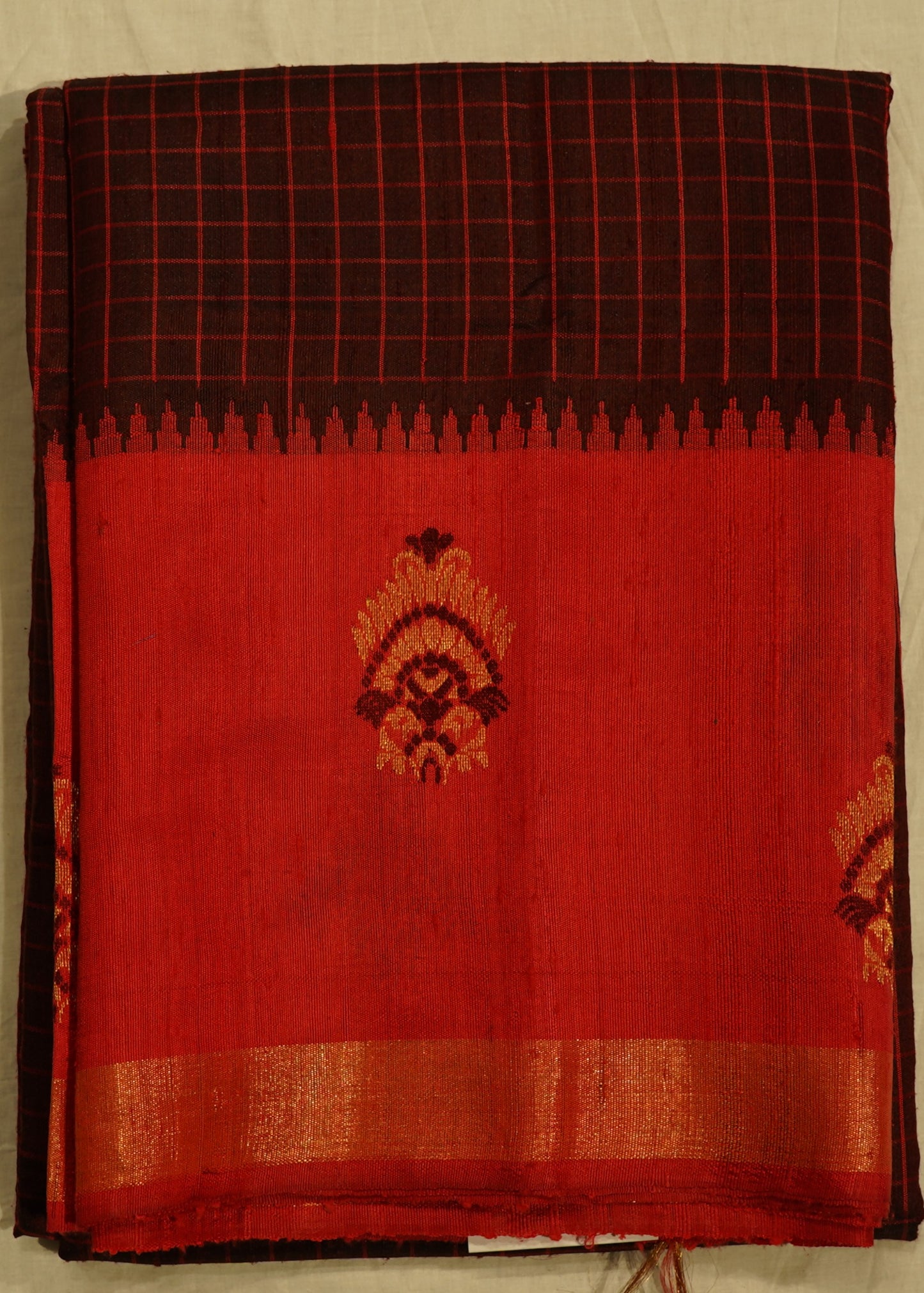 Maroon Raw Silk Zari Buti Pure Handloom Saree