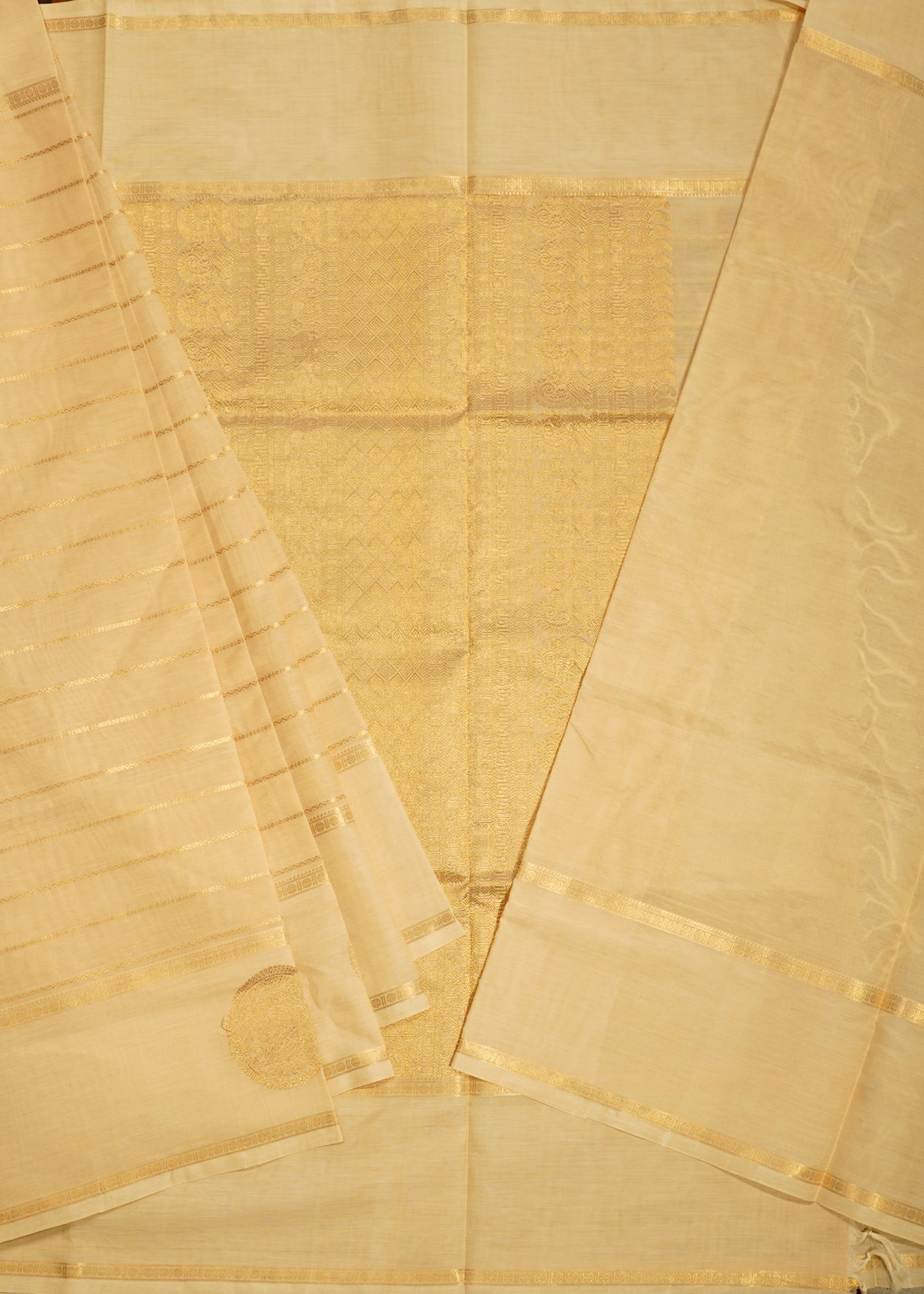 Cream Kanchi Zari Buti Pure Handloom Saree