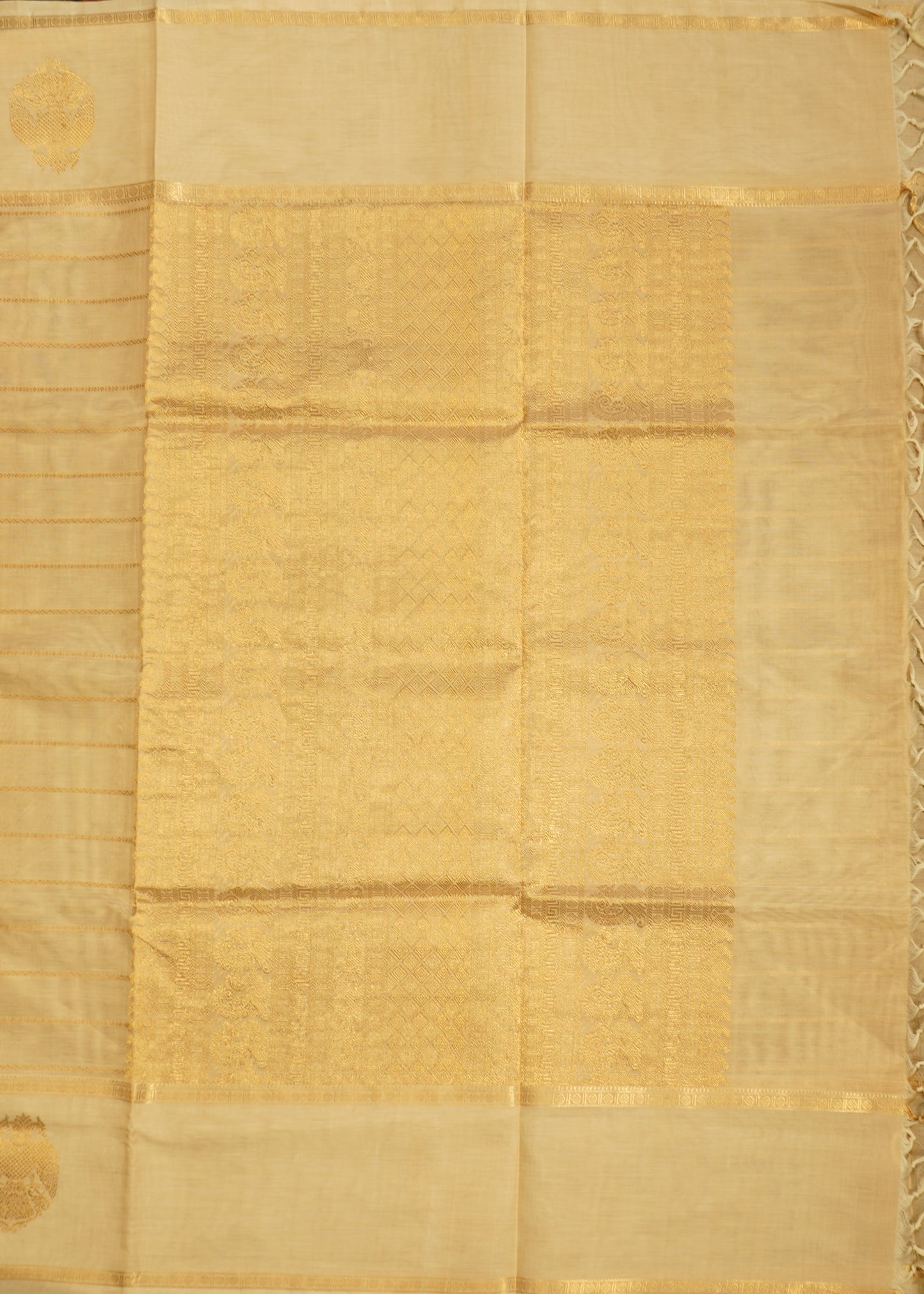 Cream Kanchi Zari Buti Pure Handloom Saree