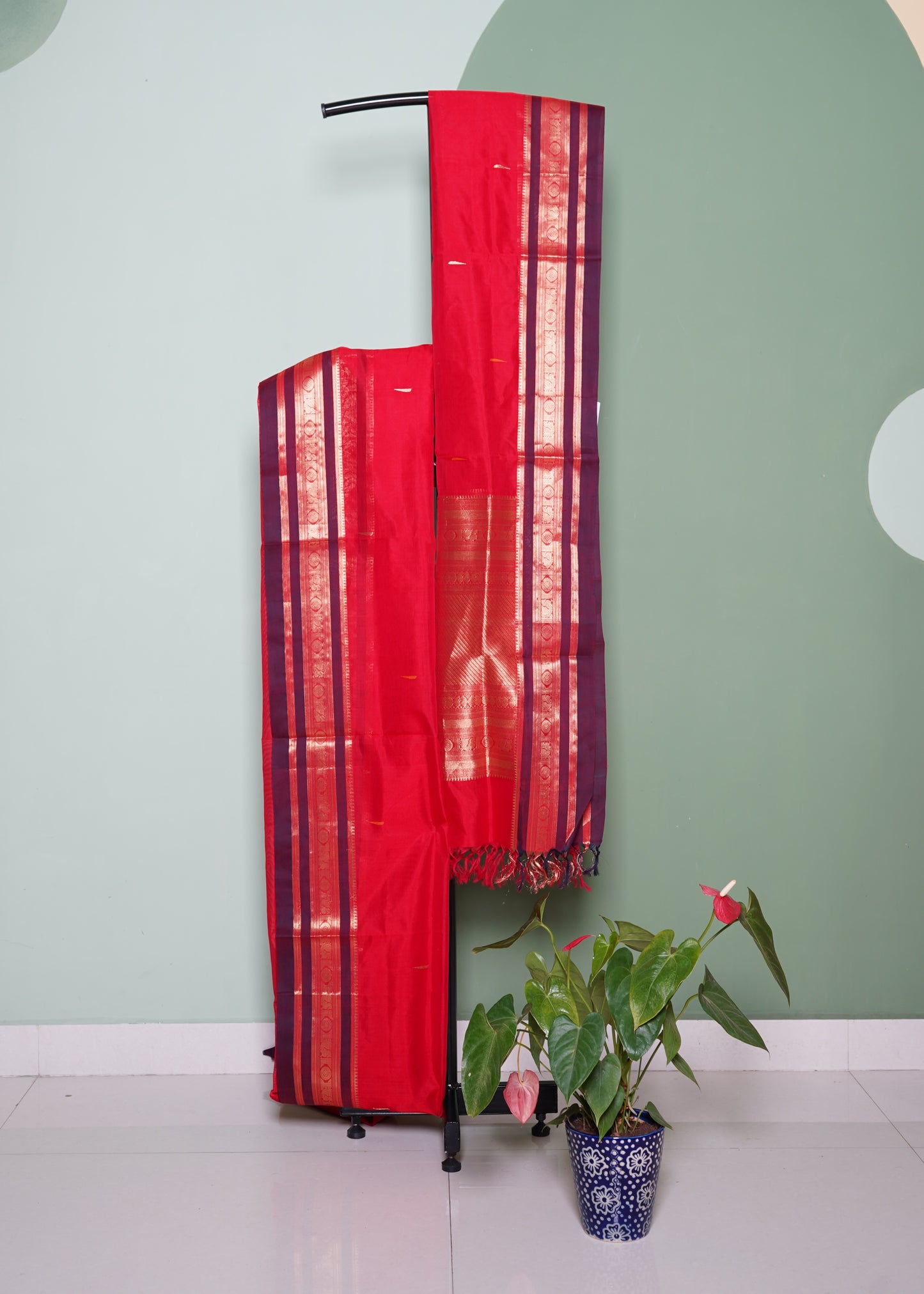Red Kanchi Zari Buti Pure Silk Handloom Saree