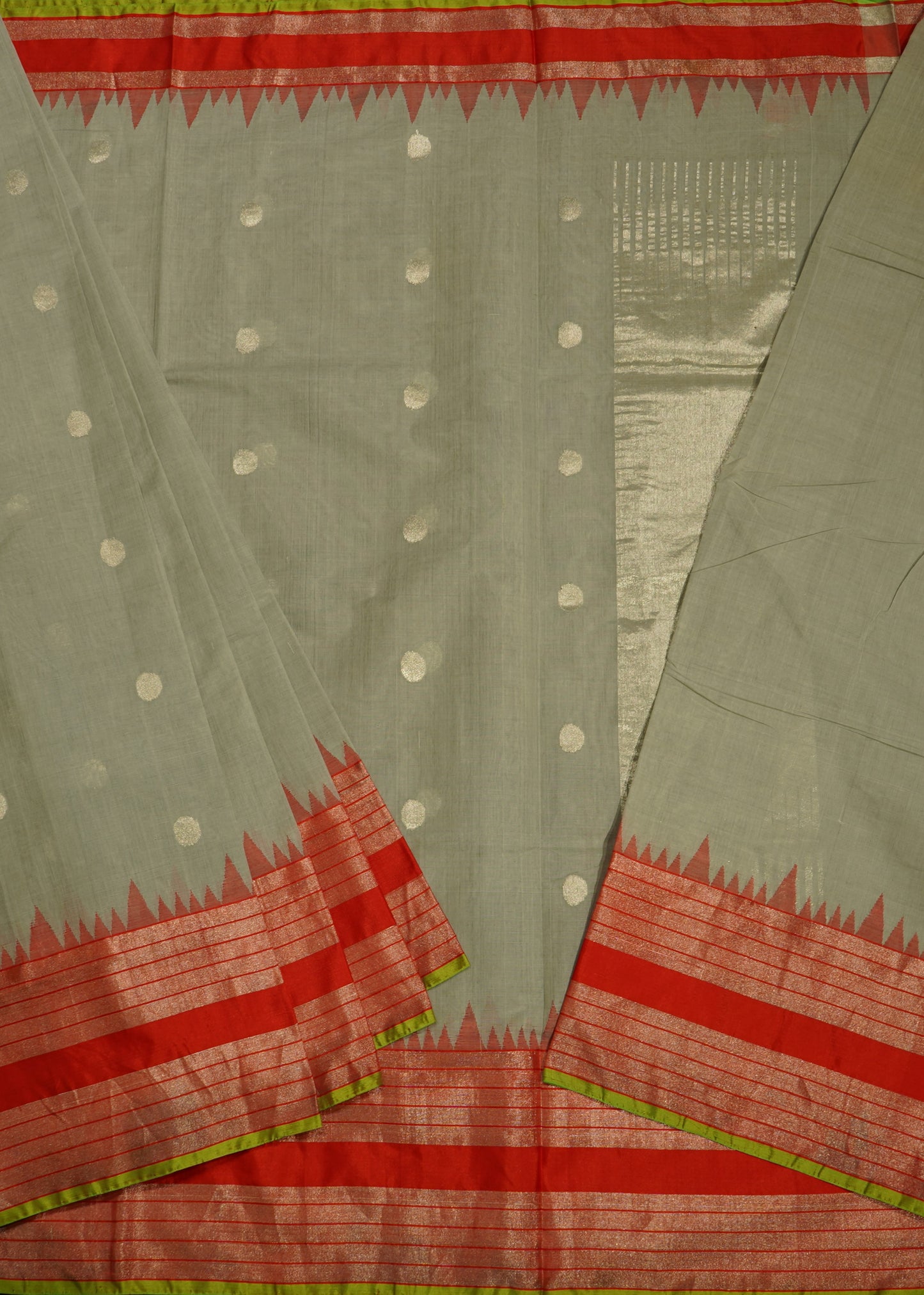 Light Gray Ponduru All over Zari Buti Pure Cotton Handloom Saree