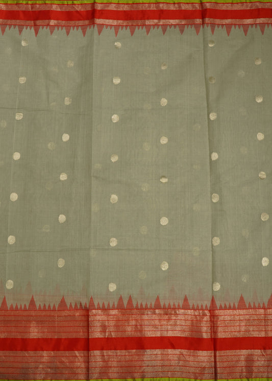 Light Gray Ponduru All over Zari Buti Pure Cotton Handloom Saree