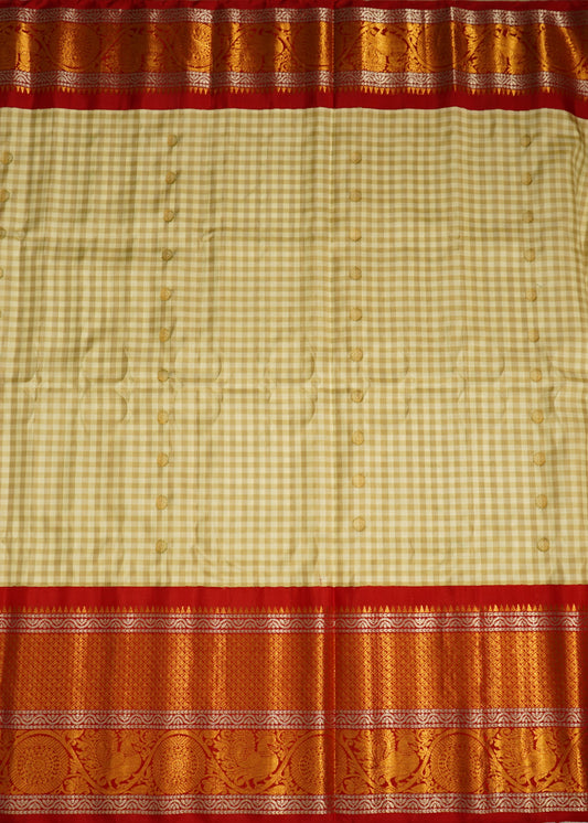 Cream Gadwal Missing Checks Pure Silk Handloom Saree