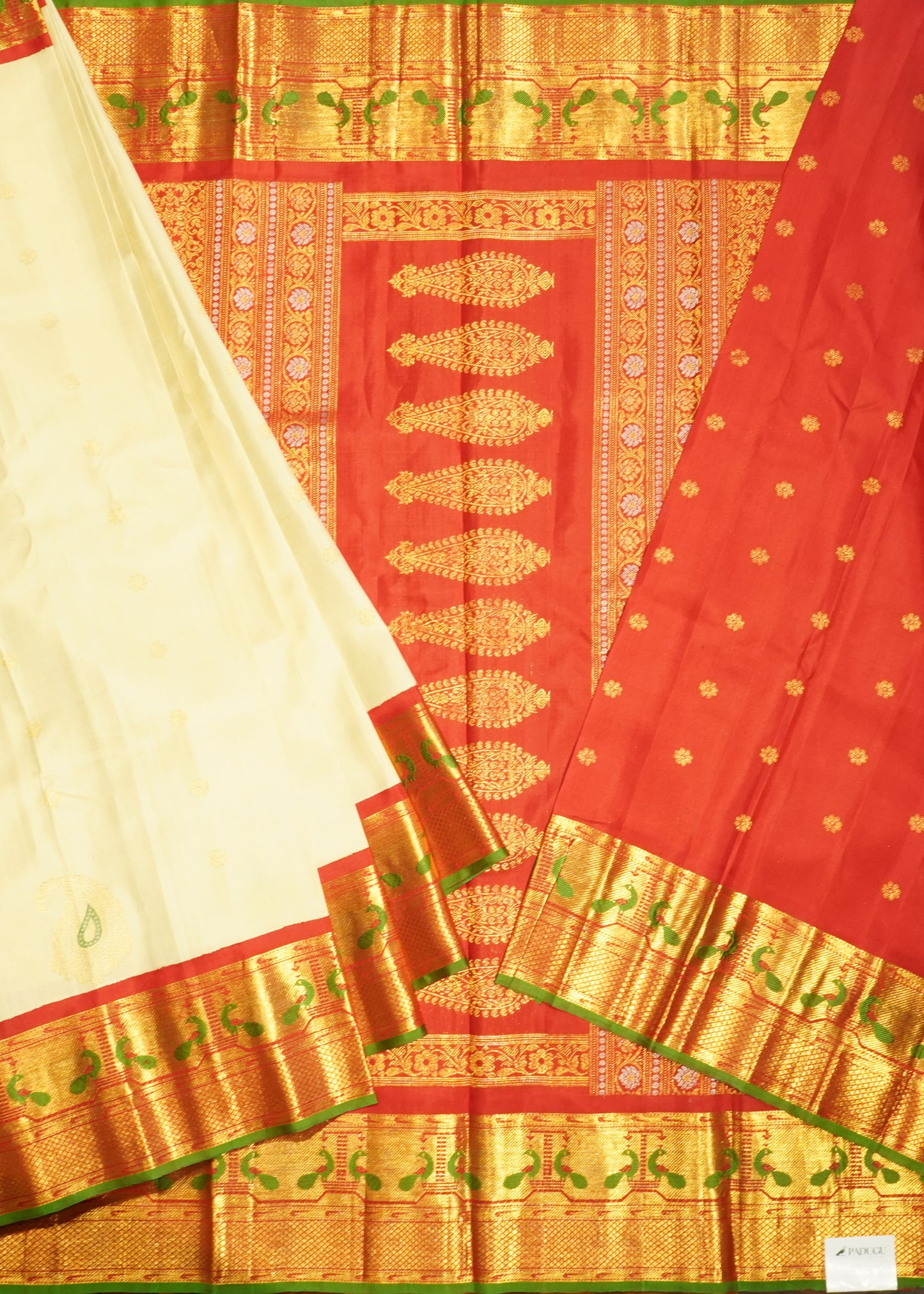 Cream Gadwal Zari Buti Pure Silk Handloom Saree