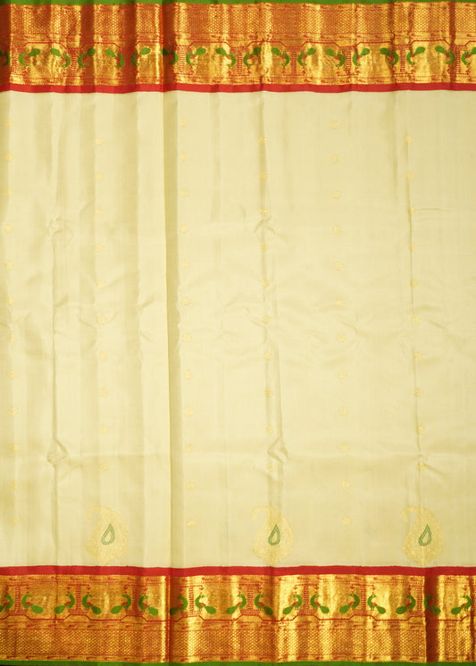 Cream Gadwal Zari Buti Pure Silk Handloom Saree