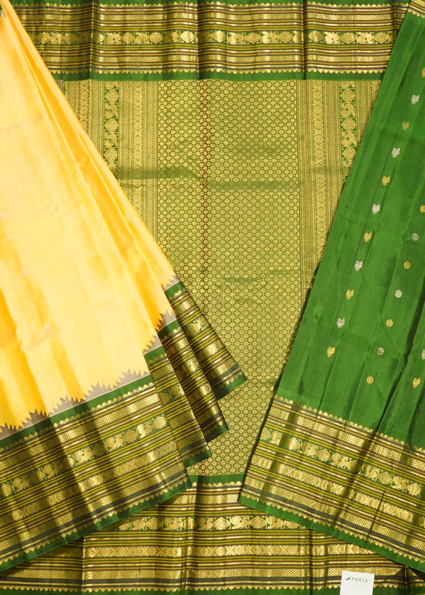Yellow Gadwal Zari Buti Pure Silk Handloom Saree