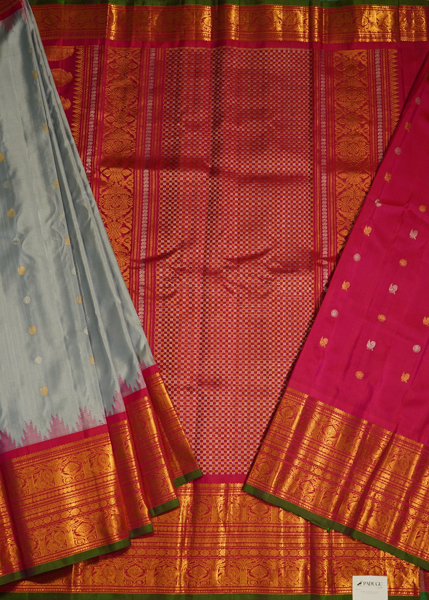 Grey Gadwal Buti Pure Silk Handloom Saree