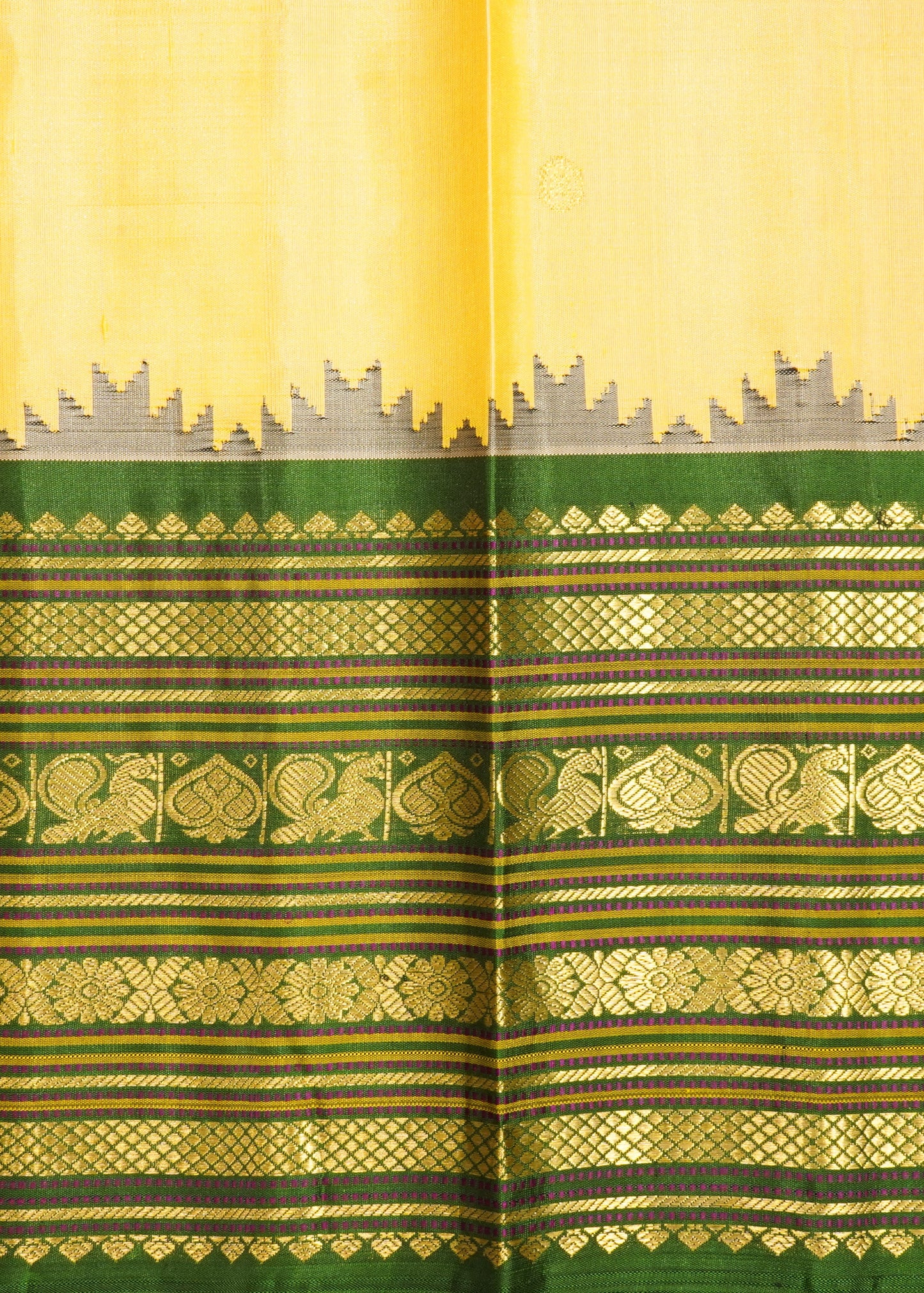 Yellow Gadwal Zari Buti Pure Silk Handloom Saree