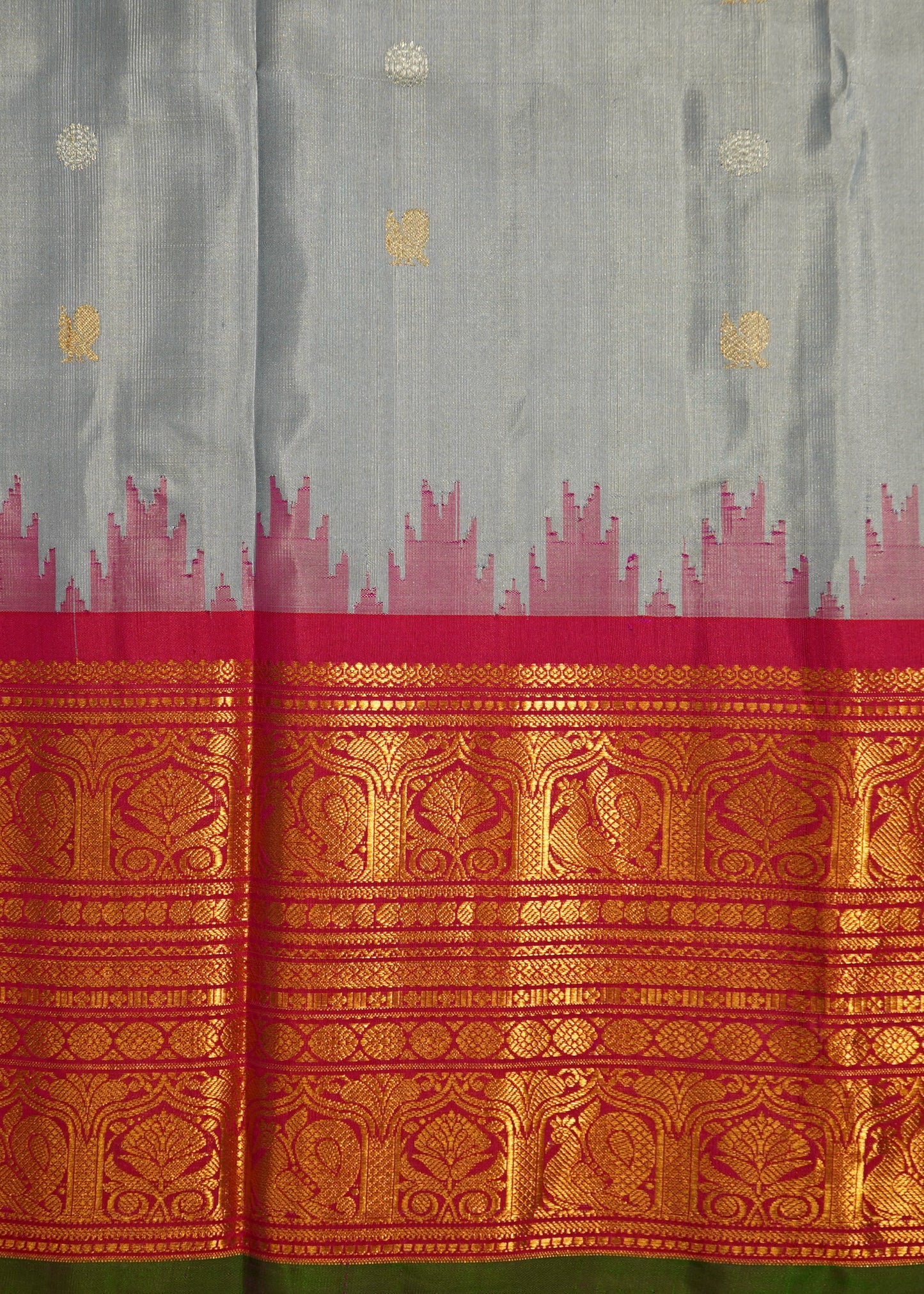 Grey Gadwal Buti Pure Silk Handloom Saree