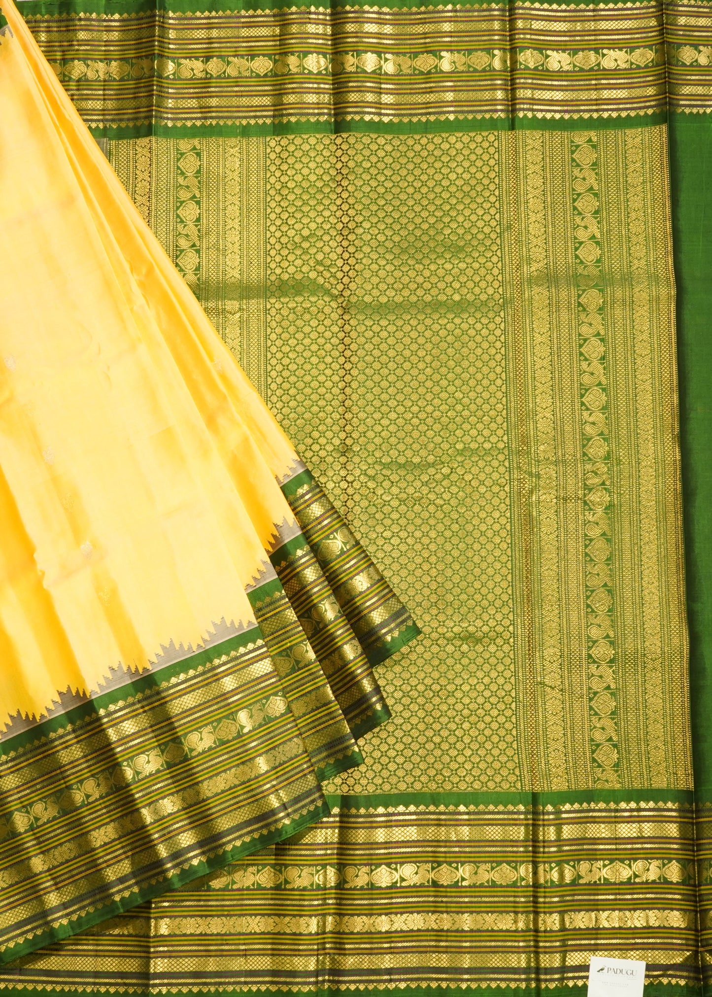Yellow Gadwal Zari Buti Pure Silk Handloom Saree