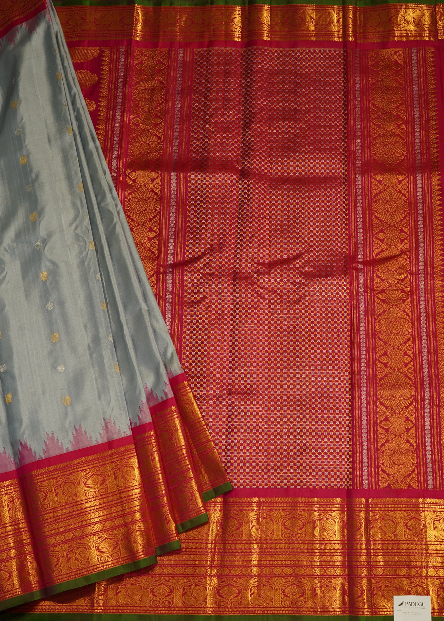 Grey Gadwal Buti Pure Silk Handloom Saree