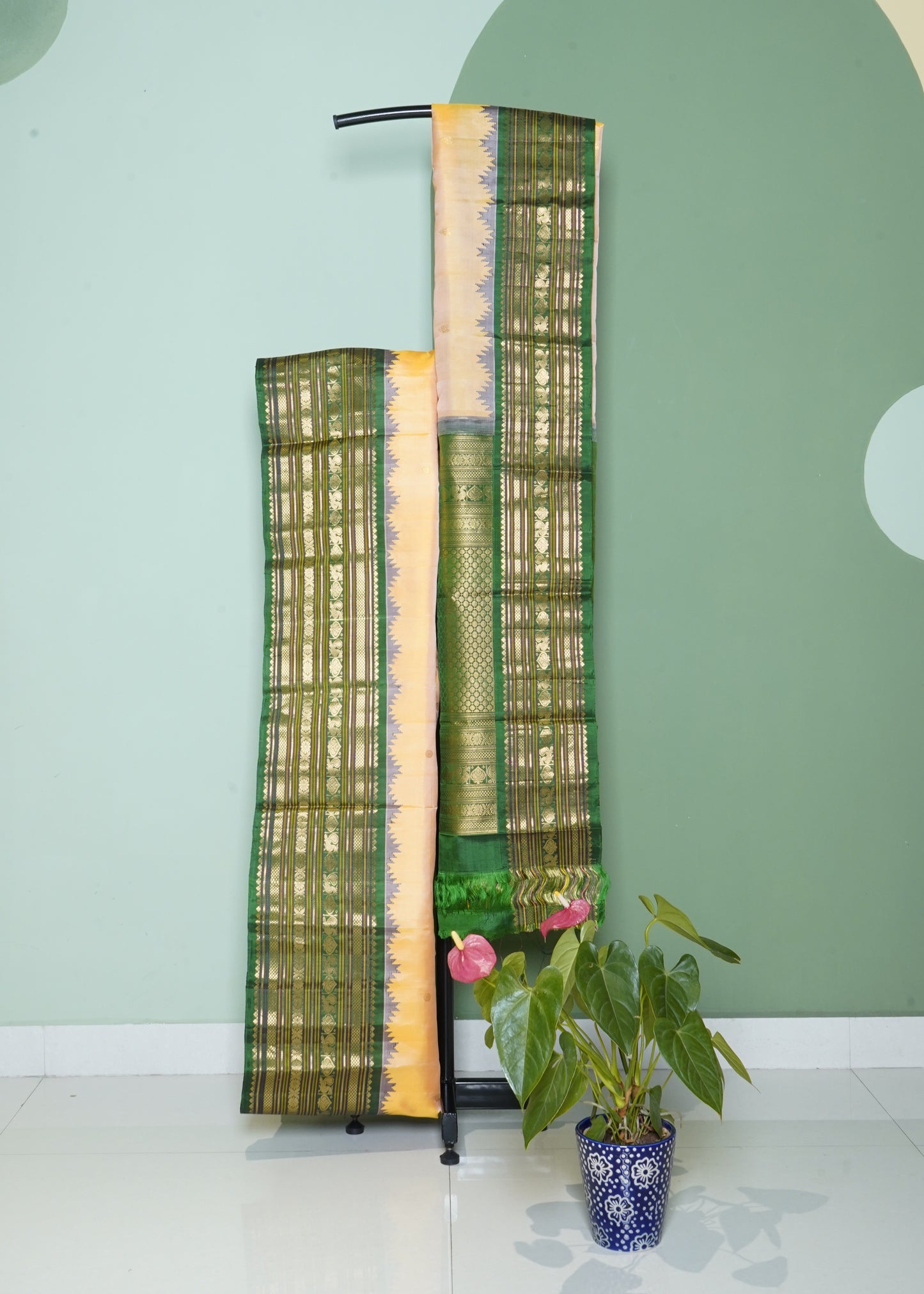 Yellow Gadwal Zari Buti Pure Silk Handloom Saree