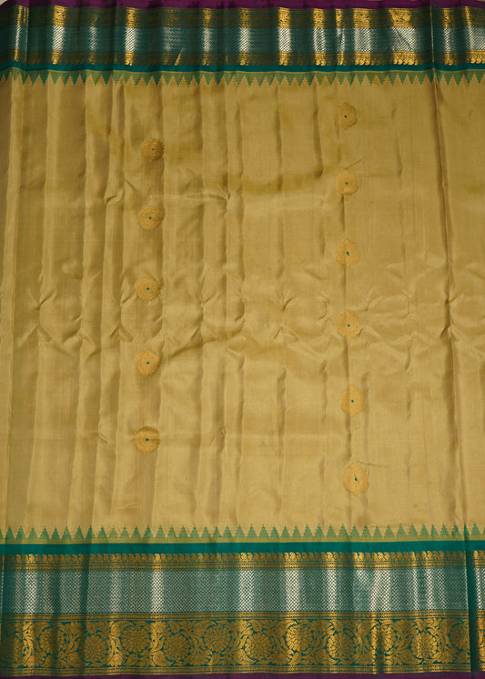 Light Brown Gadwal Big Zari Buti Pure Silk Handloom Saree