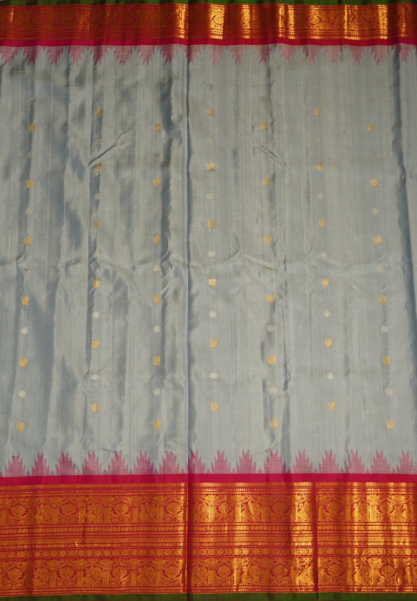Grey Gadwal Buti Pure Silk Handloom Saree