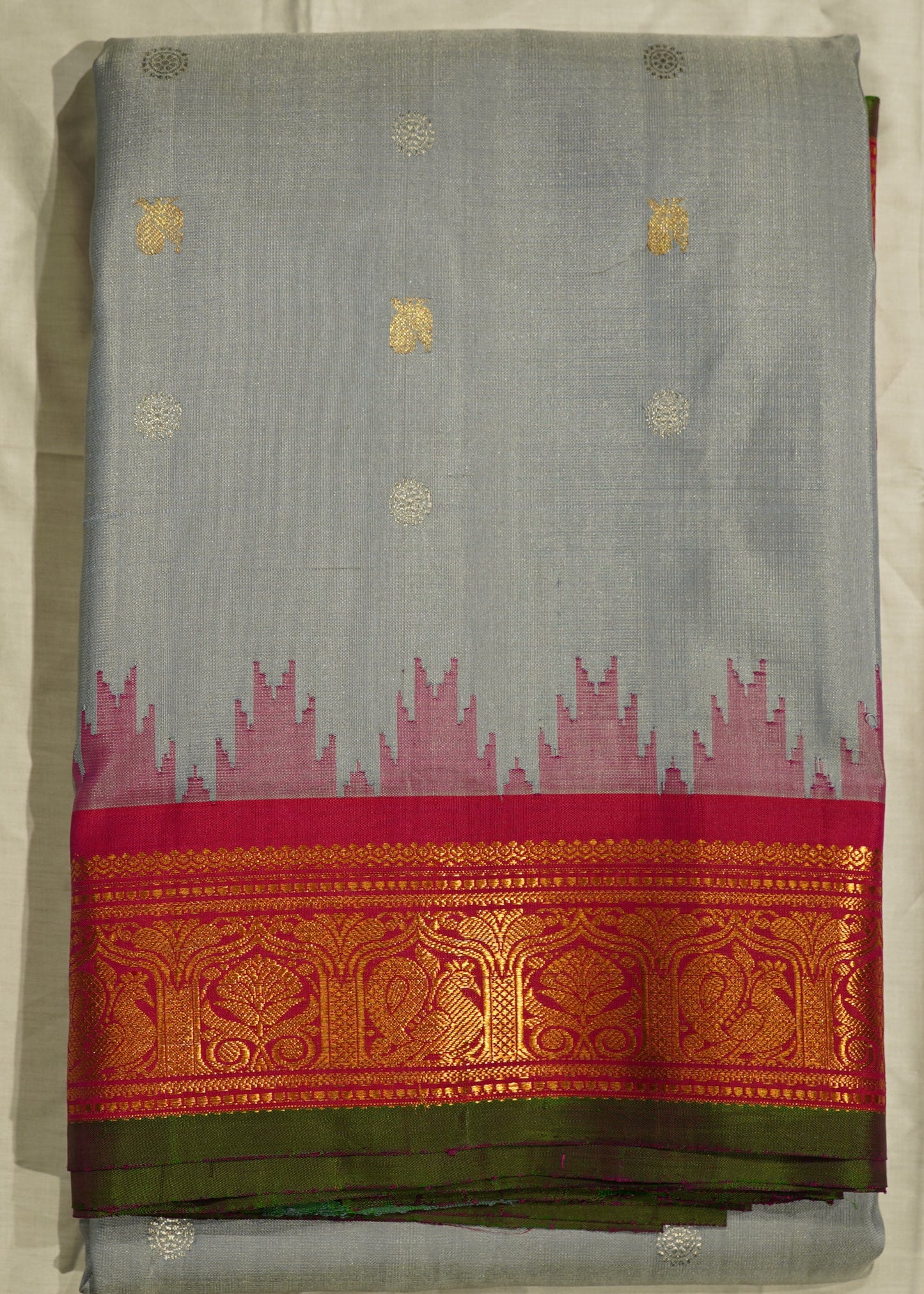 Grey Gadwal Buti Pure Silk Handloom Saree