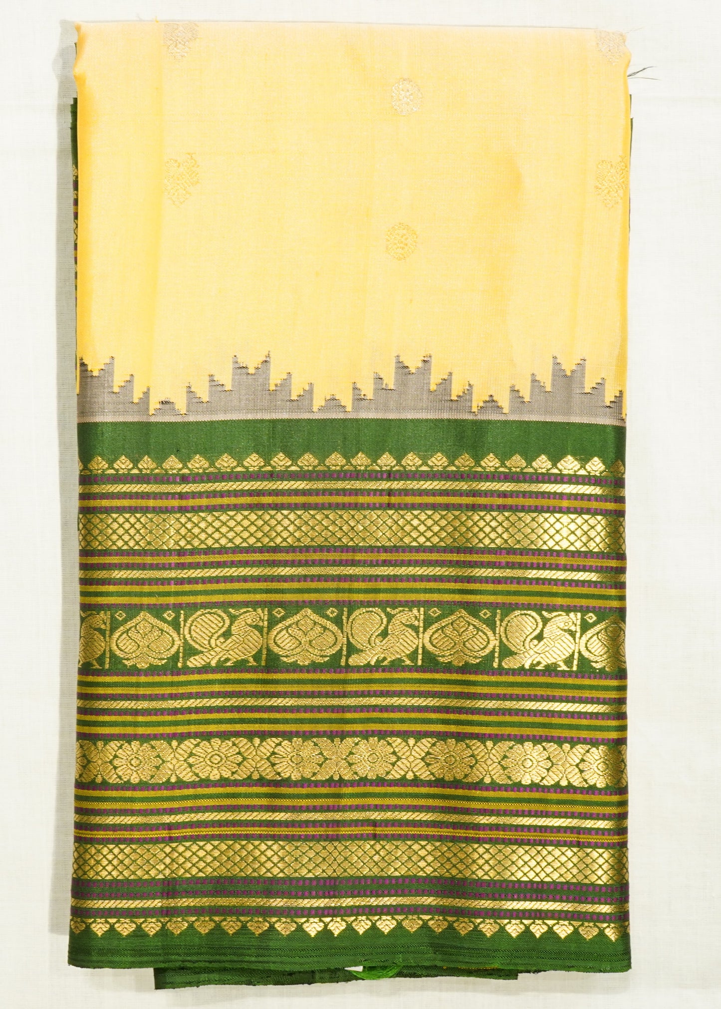 Yellow Gadwal Zari Buti Pure Silk Handloom Saree