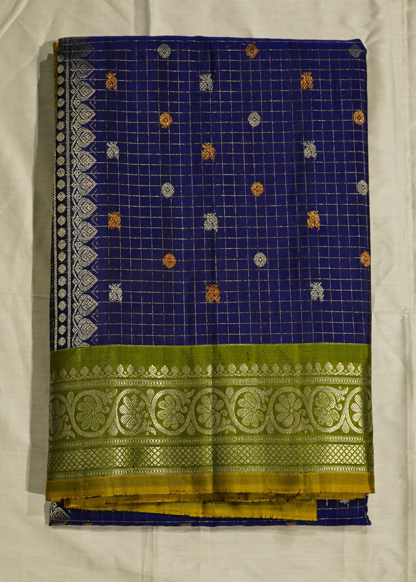 Blue Gadwal Checks Pure Silk Handloom Saree