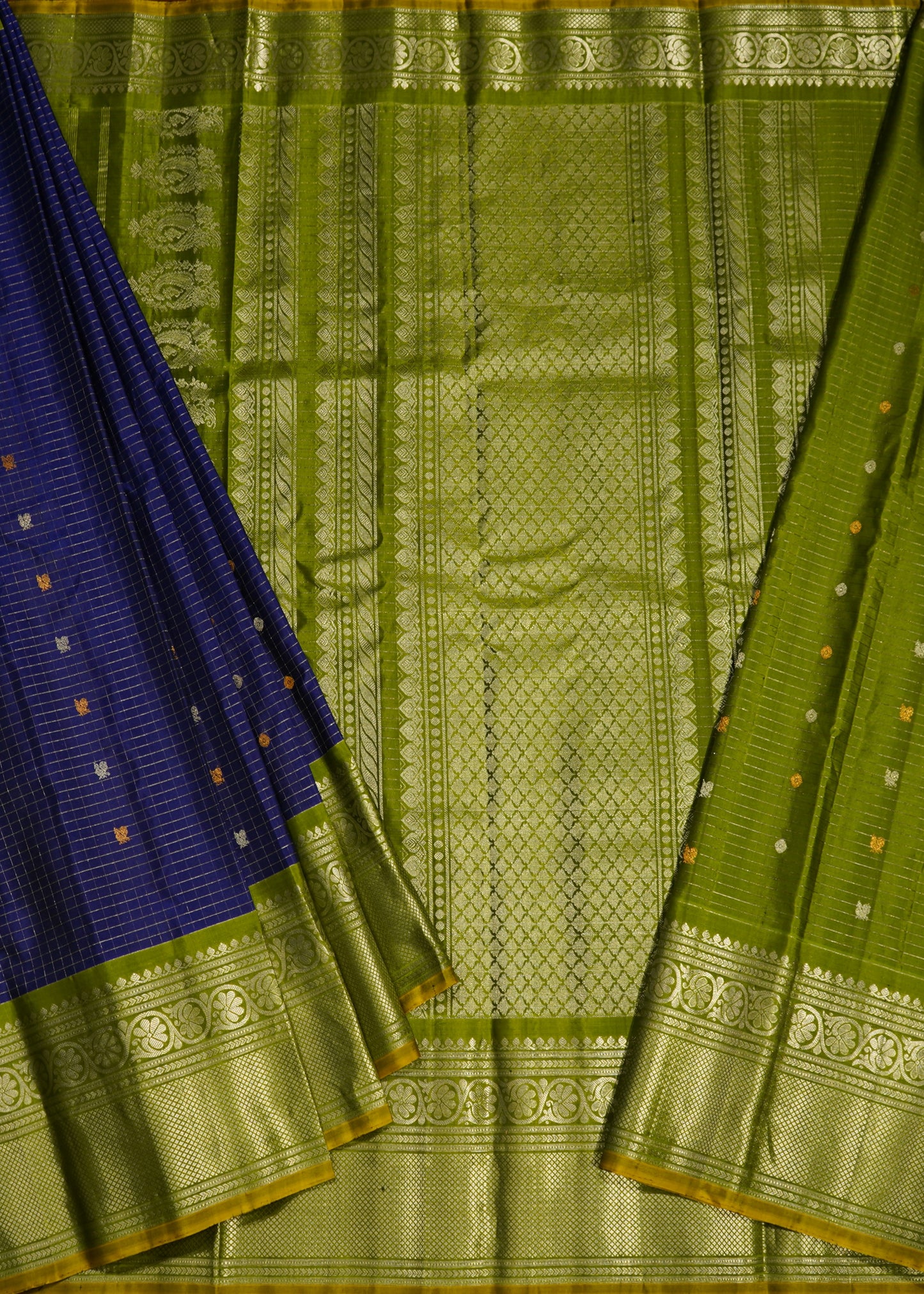 Blue Gadwal Checks Pure Silk Handloom Saree