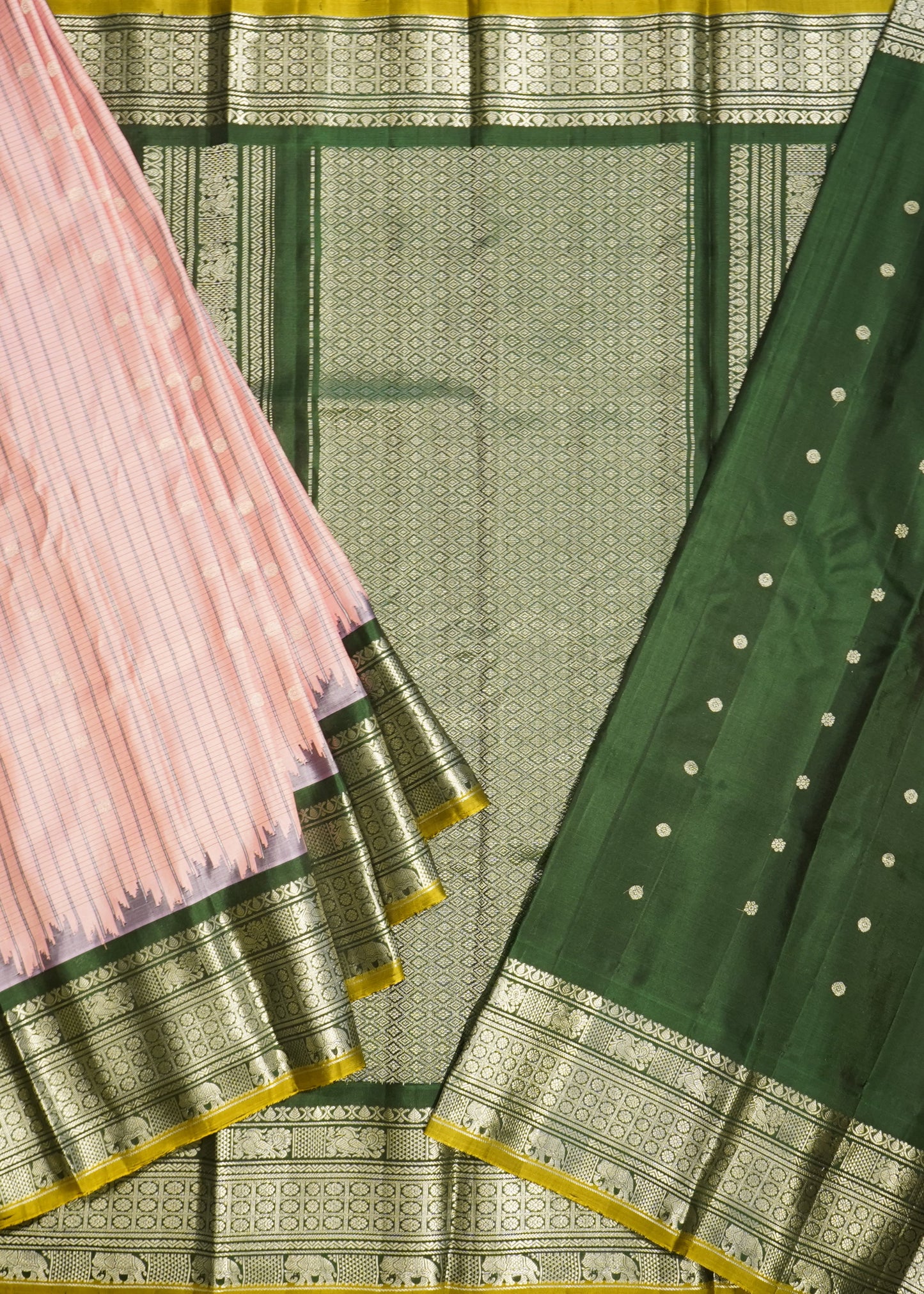Pink Gadwal Stripe Zari Buti Pure Silk Handloom Saree