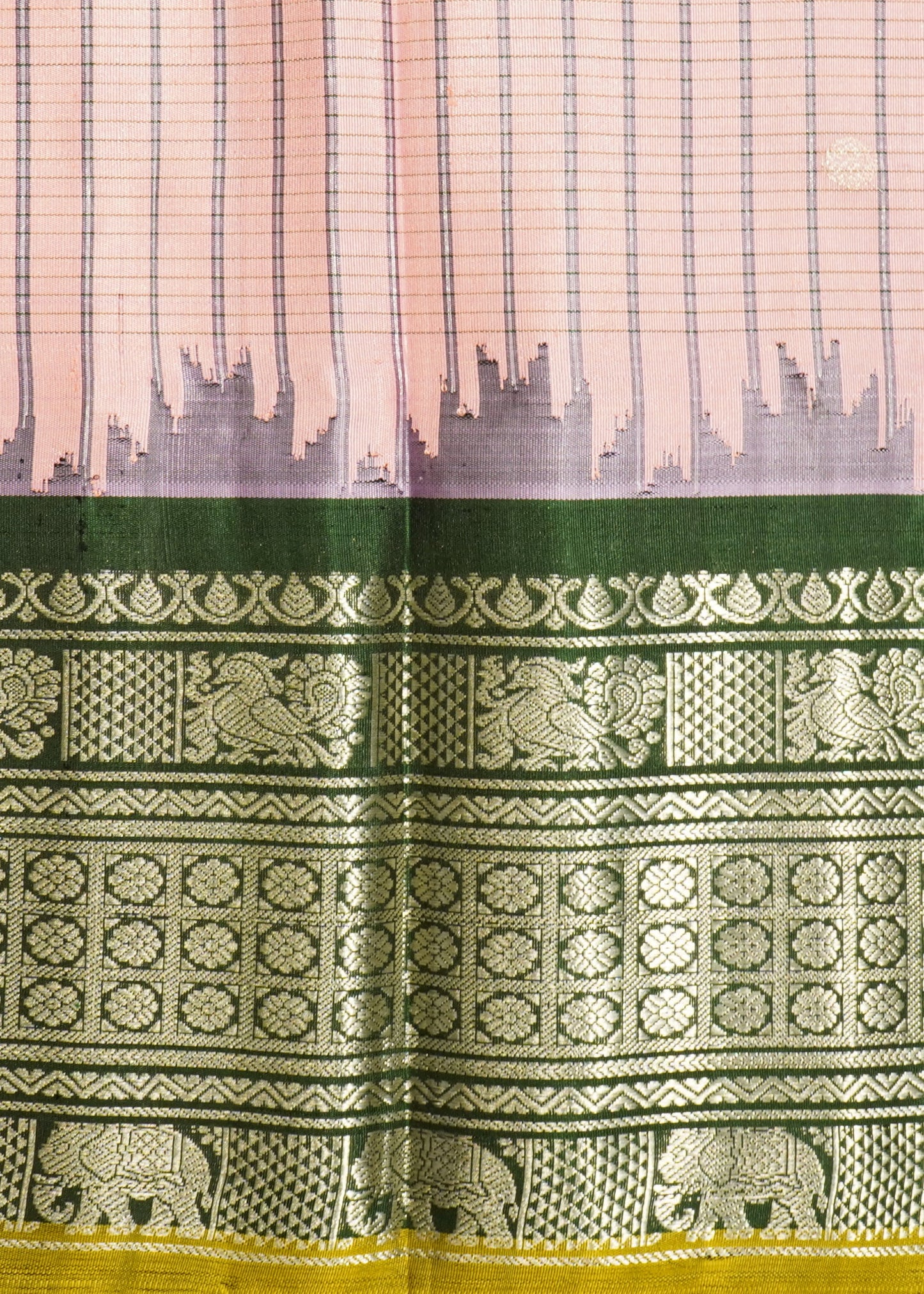 Pink Gadwal Stripe Zari Buti Pure Silk Handloom Saree