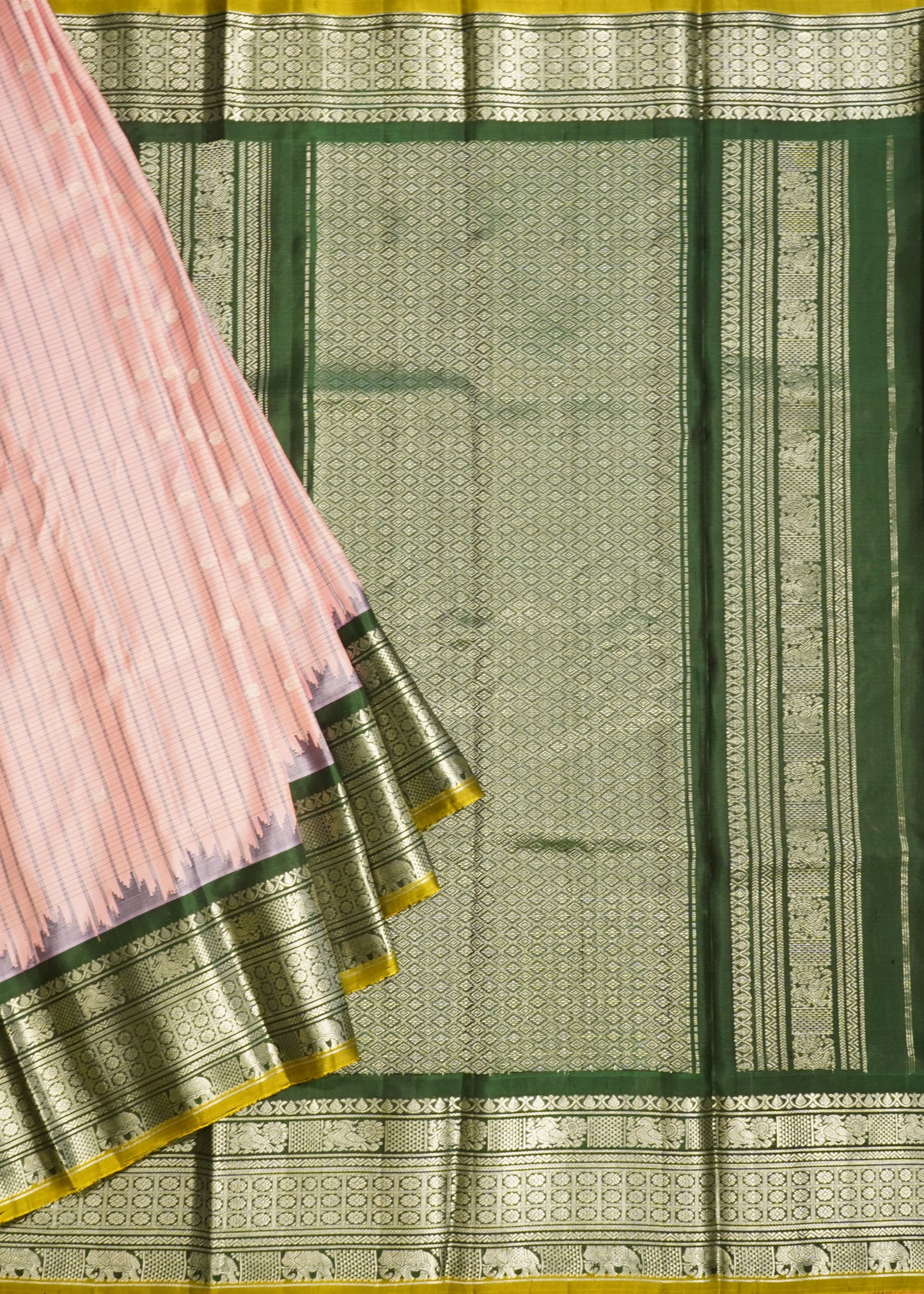 Pink Gadwal Stripe Zari Buti Pure Silk Handloom Saree