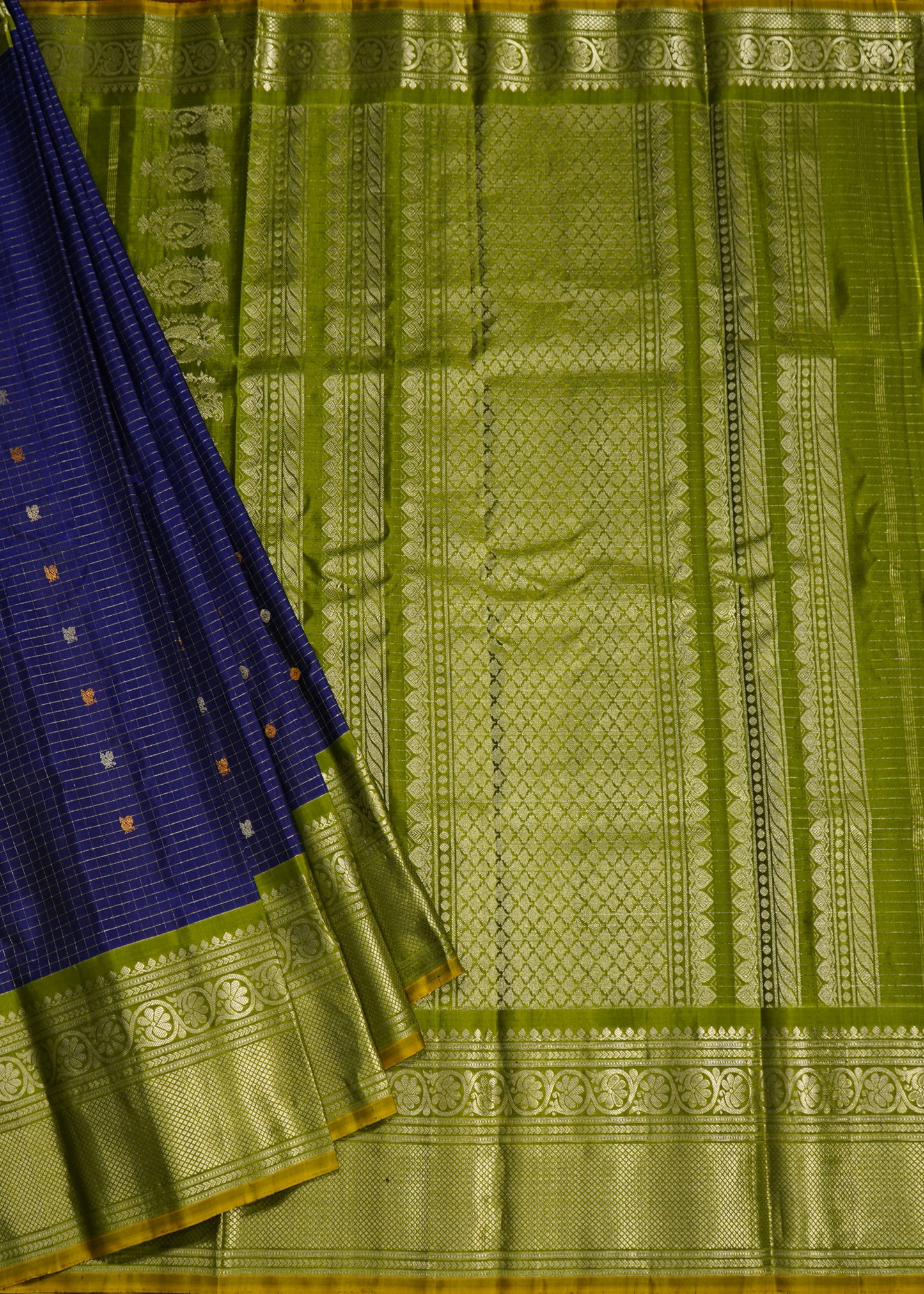 Blue Gadwal Checks Pure Silk Handloom Saree