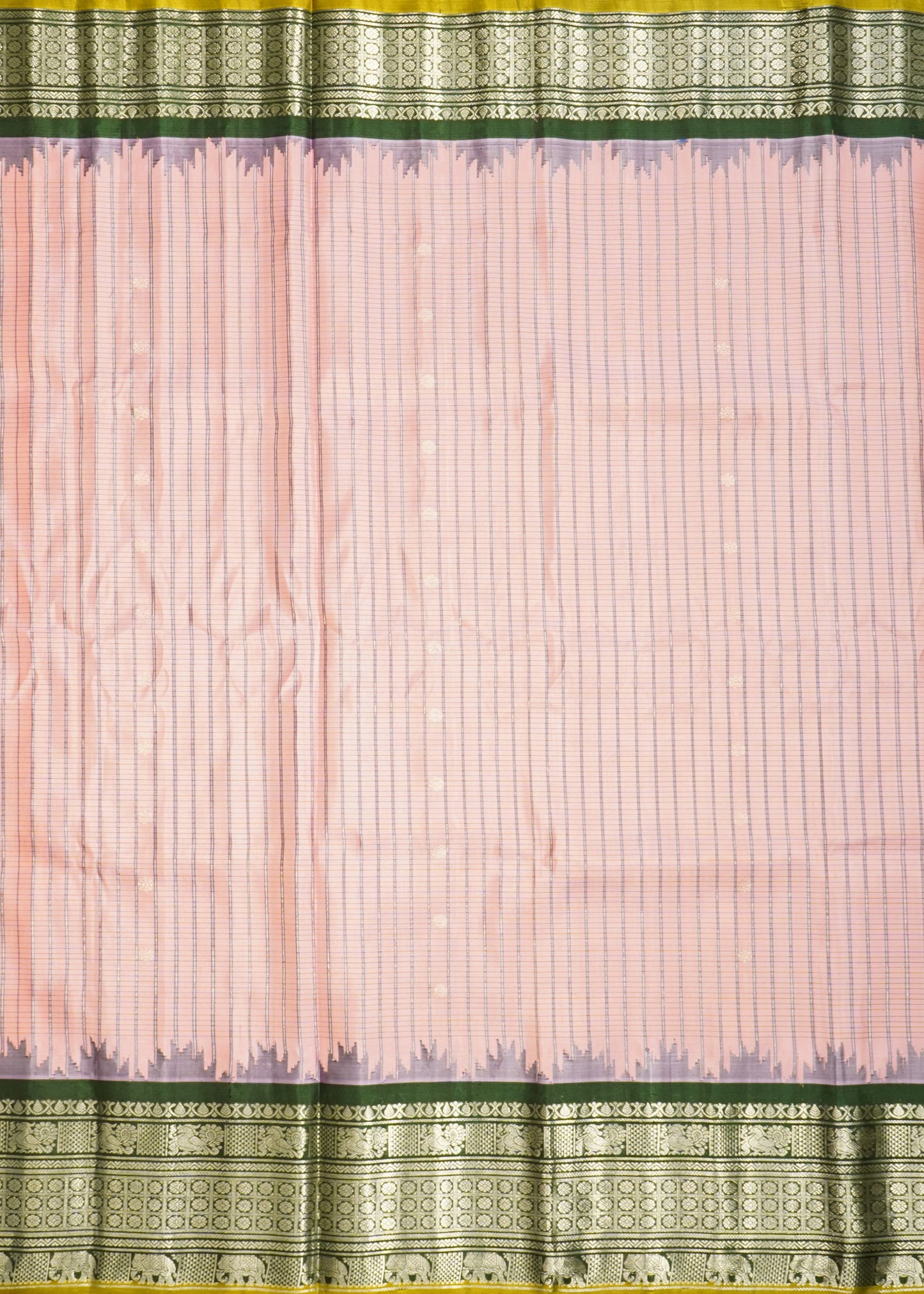 Pink Gadwal Stripe Zari Buti Pure Silk Handloom Saree