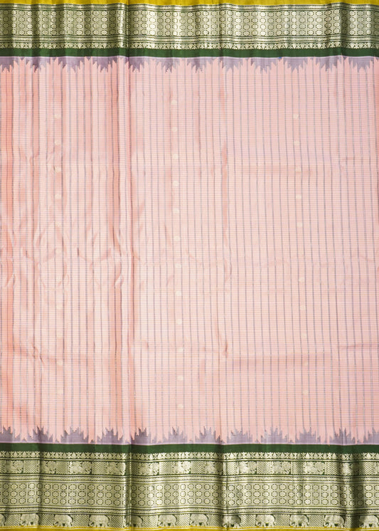 Pink Gadwal Stripe Zari Buti Pure Silk Handloom Saree