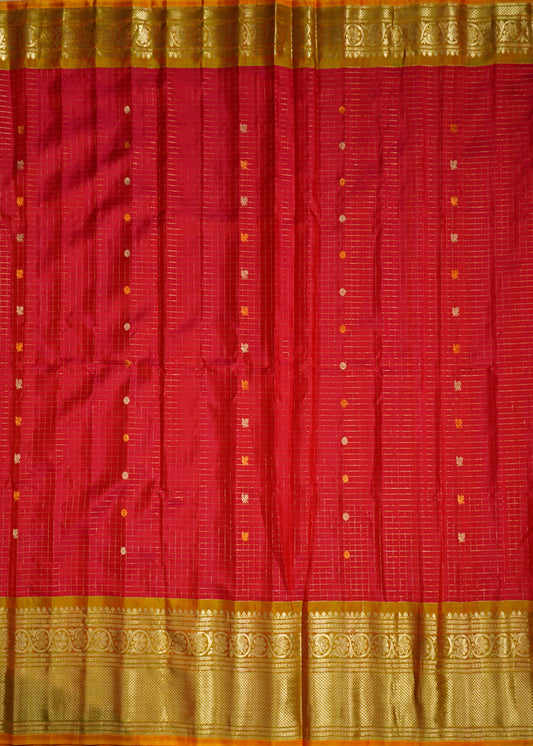 Red Gadwal Silk Border Pure Silk Handloom Saree