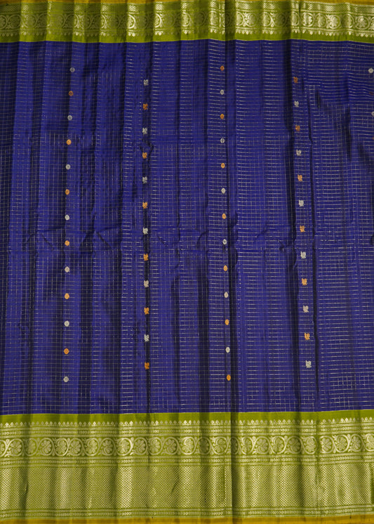 Blue Gadwal Checks Pure Silk Handloom Saree