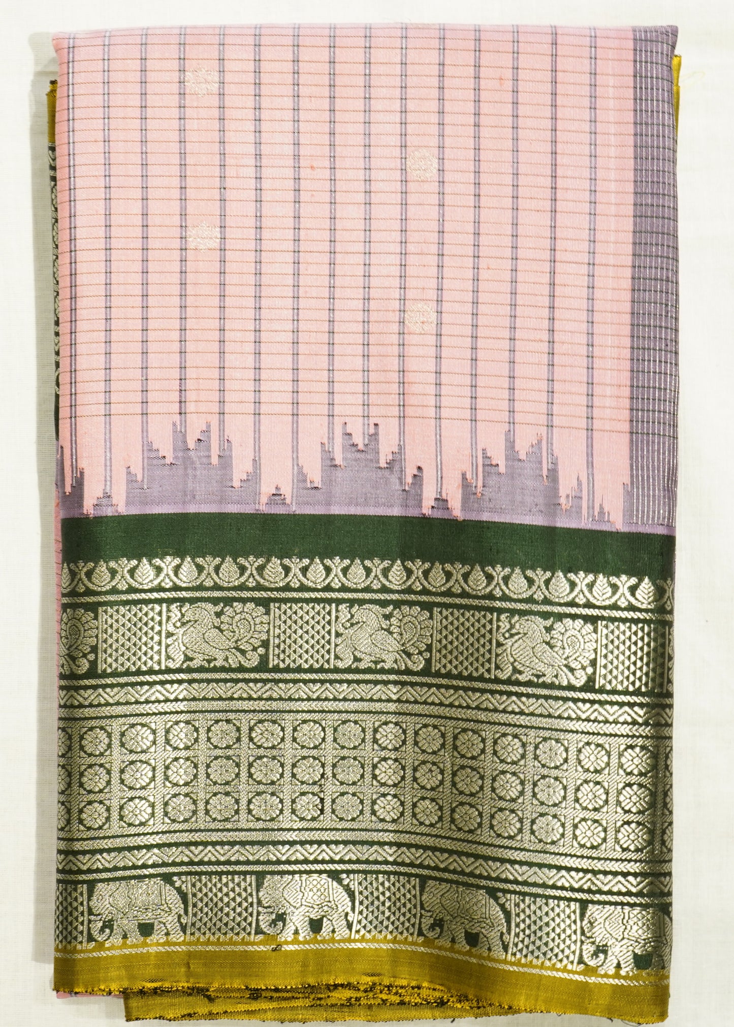Pink Gadwal Stripe Zari Buti Pure Silk Handloom Saree