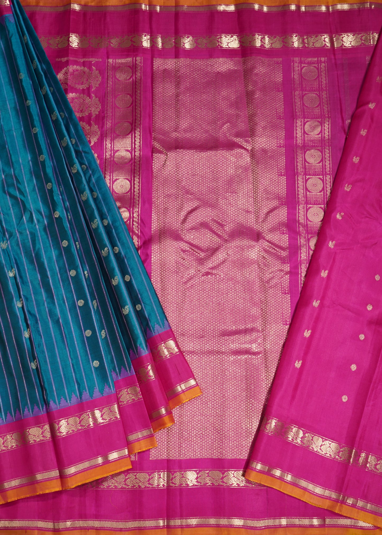 Rama Blue Gadwal Silver Buti Pure Silk Handloom Saree