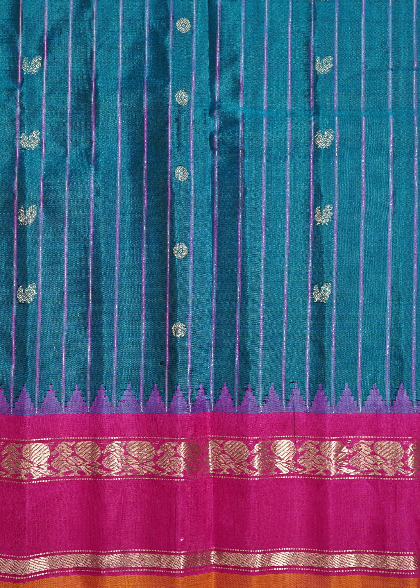 Rama Blue Gadwal Silver Buti Pure Silk Handloom Saree