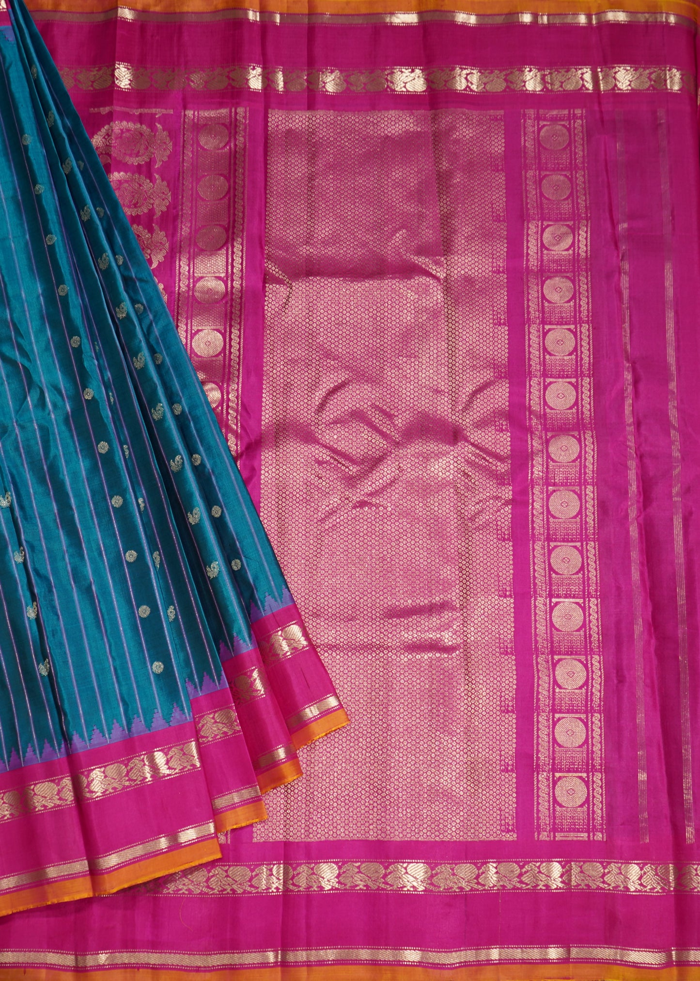 Rama Blue Gadwal Silver Buti Pure Silk Handloom Saree