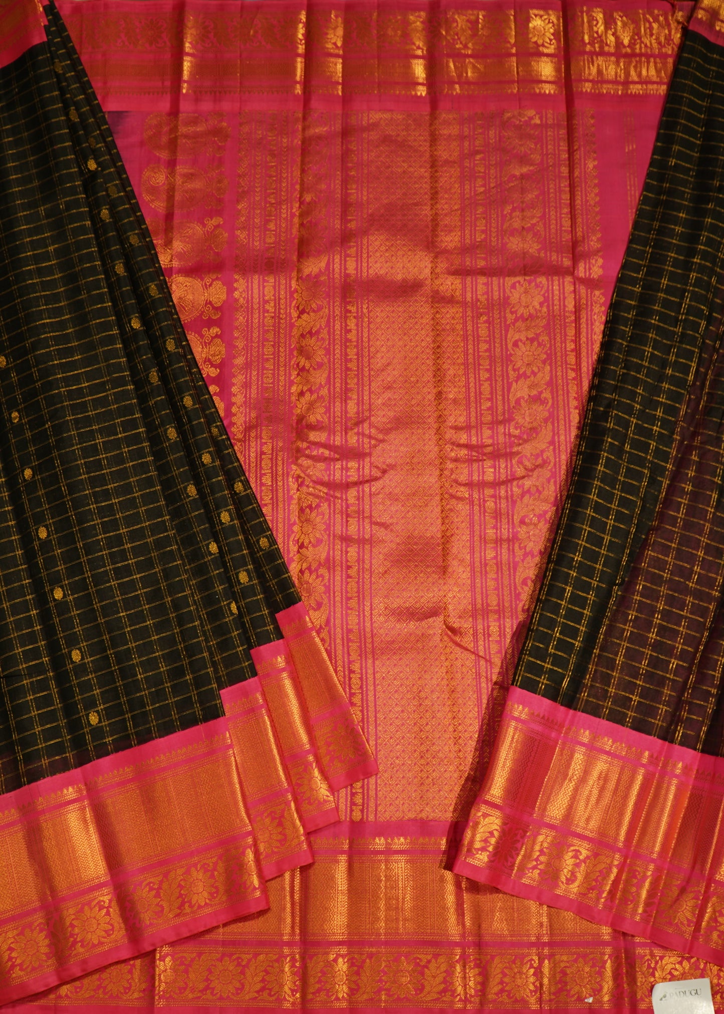 Black Gadwal all over Zari Checks Pure Silk Handloom Saree