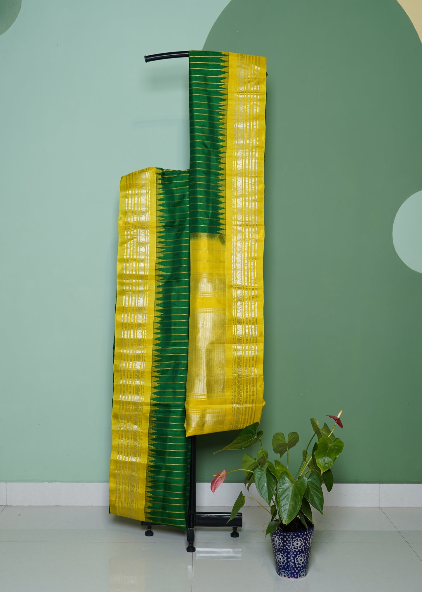 Green Gadwal Strips Pure Silk Handloom Saree