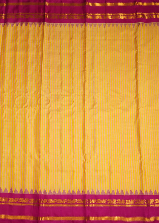 Yellow Gadwal Small Checks Pure Silk Handloom Saree