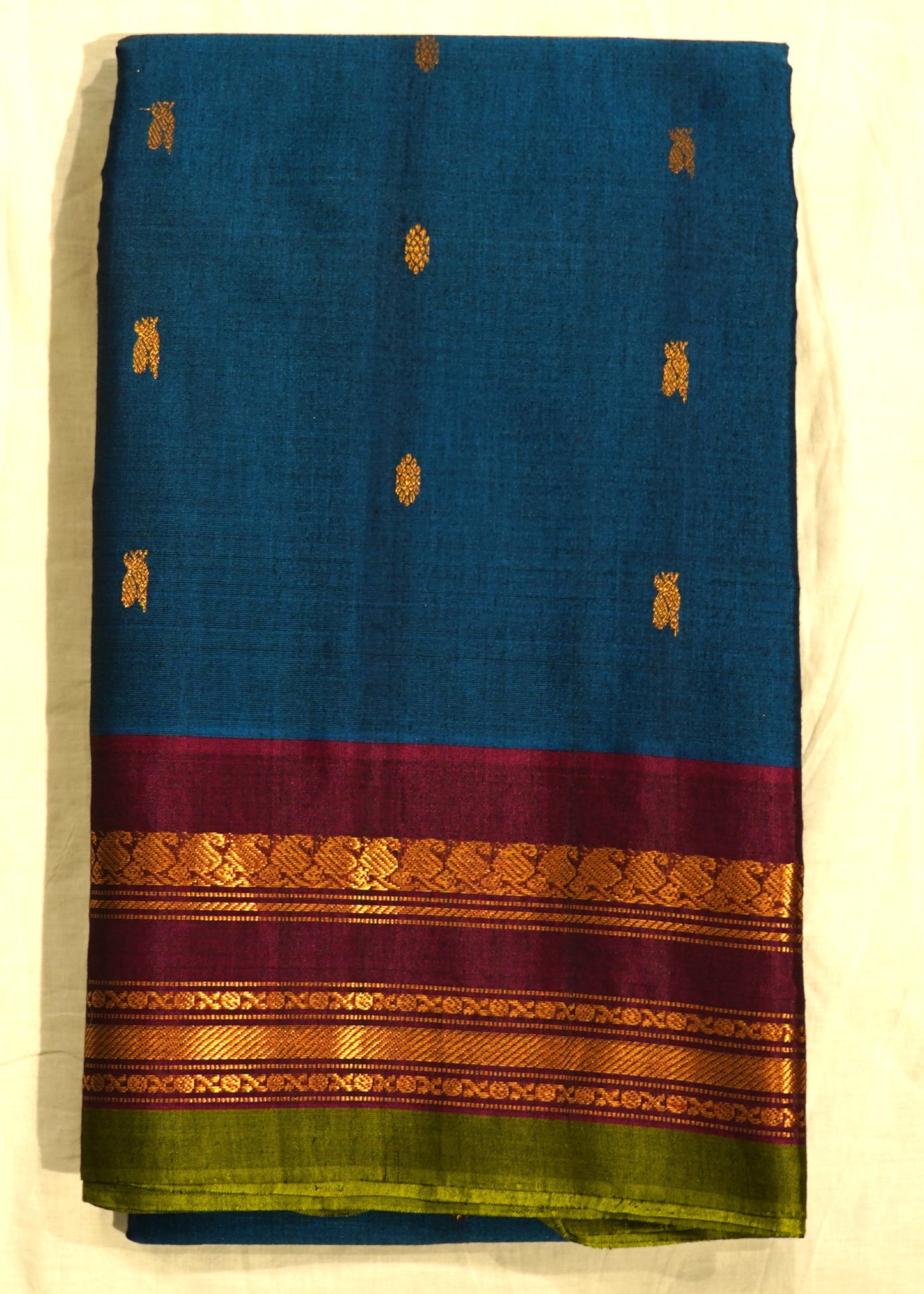 Blue Gadwal Zari Buti Pure Handloom Saree