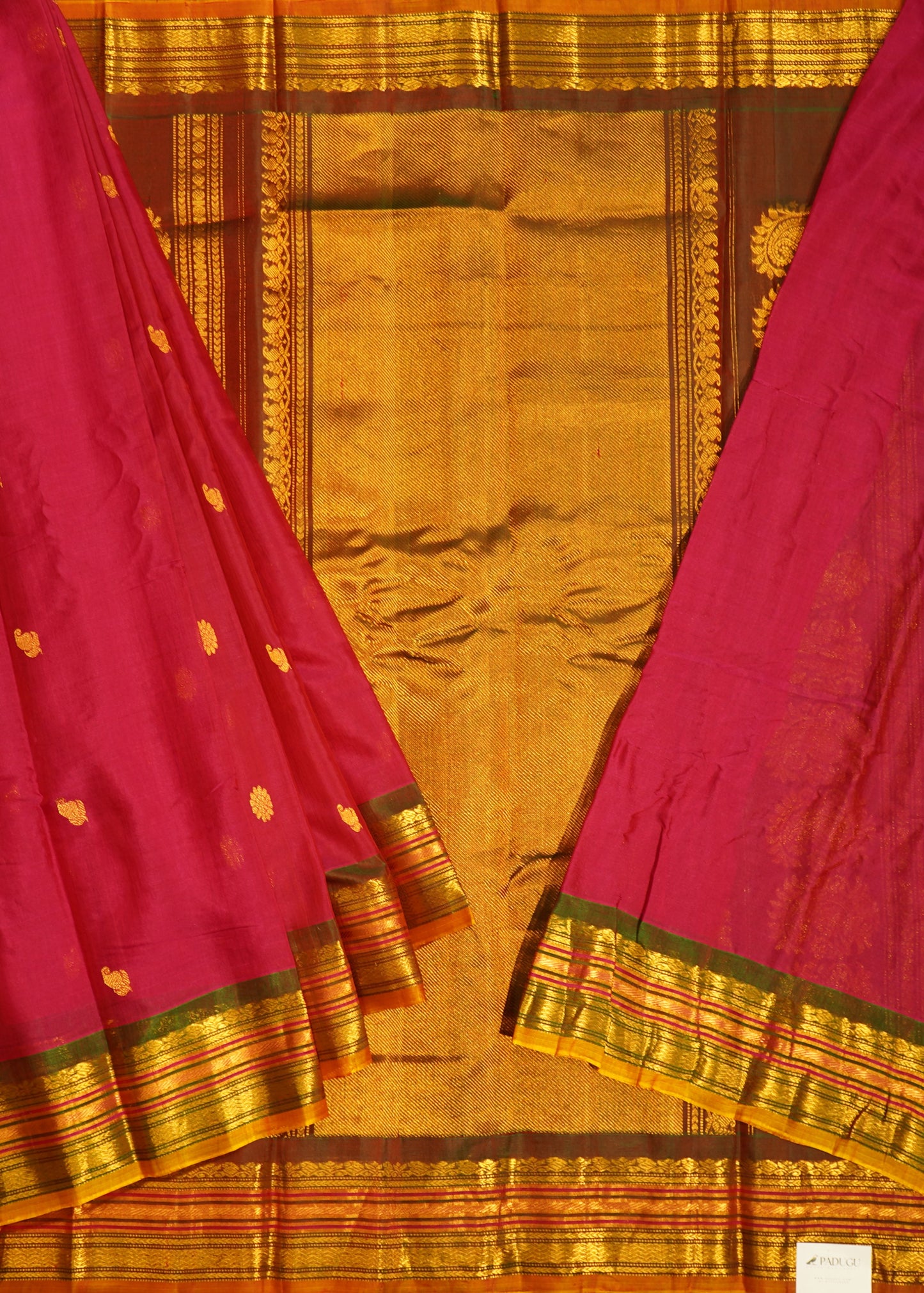 Dark Pink Gadwal Zari Buti Pure Handloom Saree