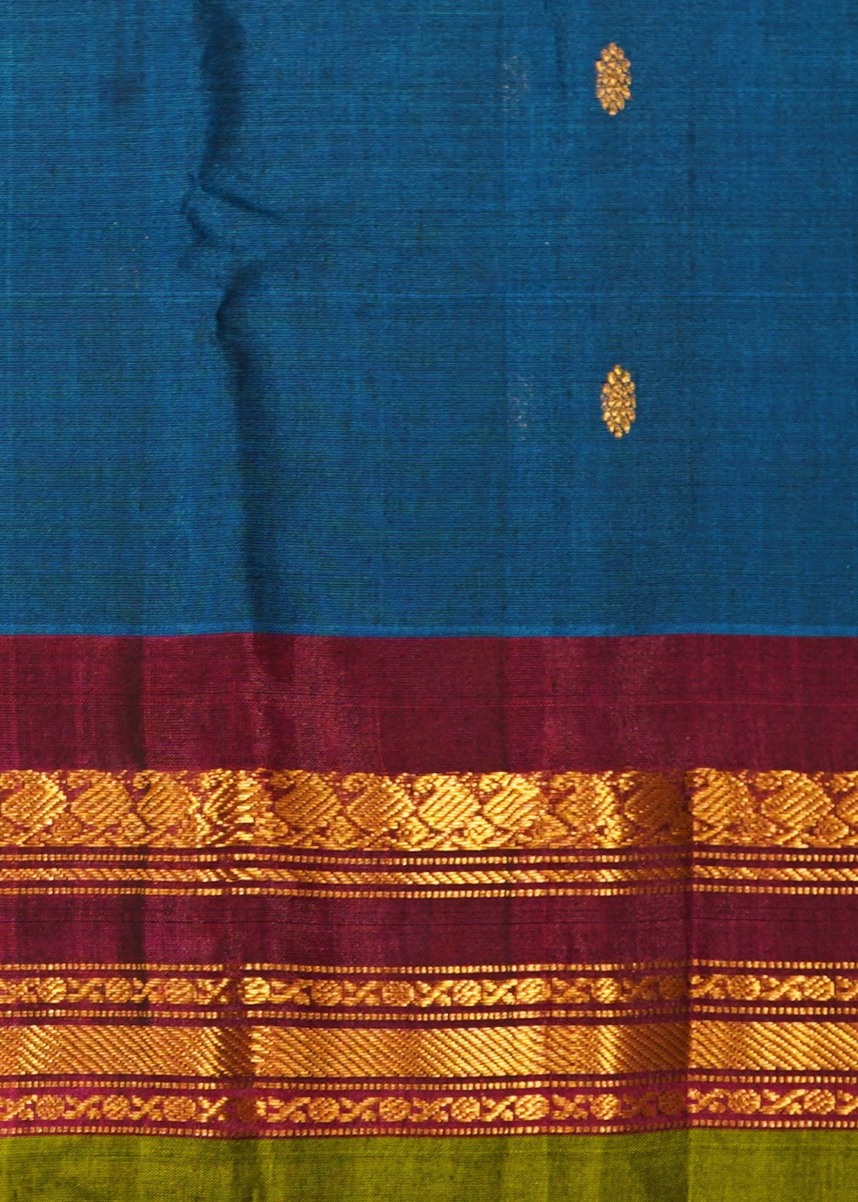 Blue Gadwal Zari Buti Pure Handloom Saree