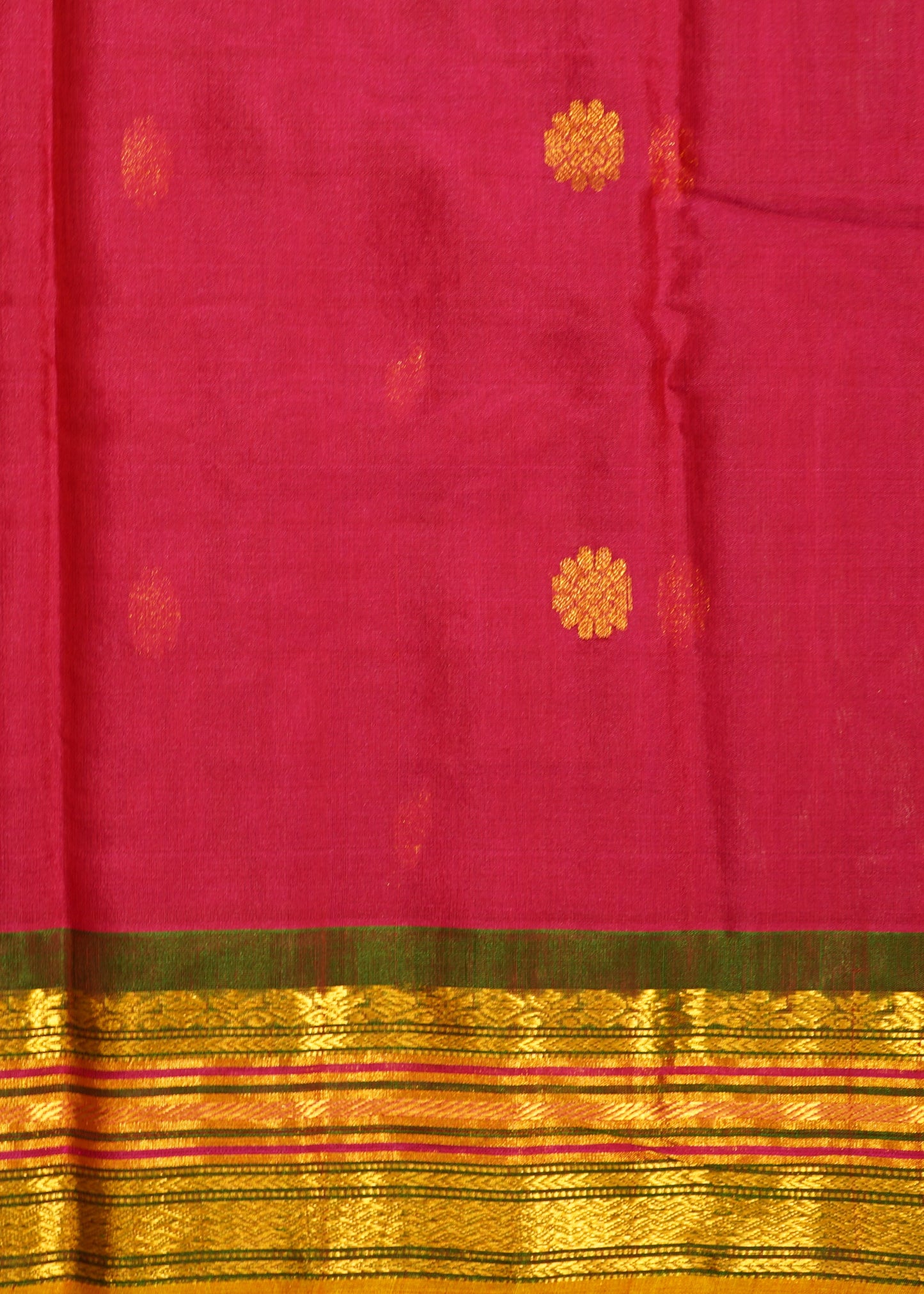 Dark Pink Gadwal Zari Buti Pure Handloom Saree