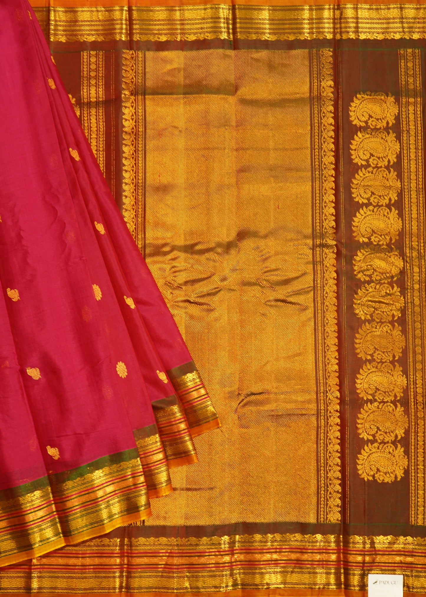 Dark Pink Gadwal Zari Buti Pure Handloom Saree