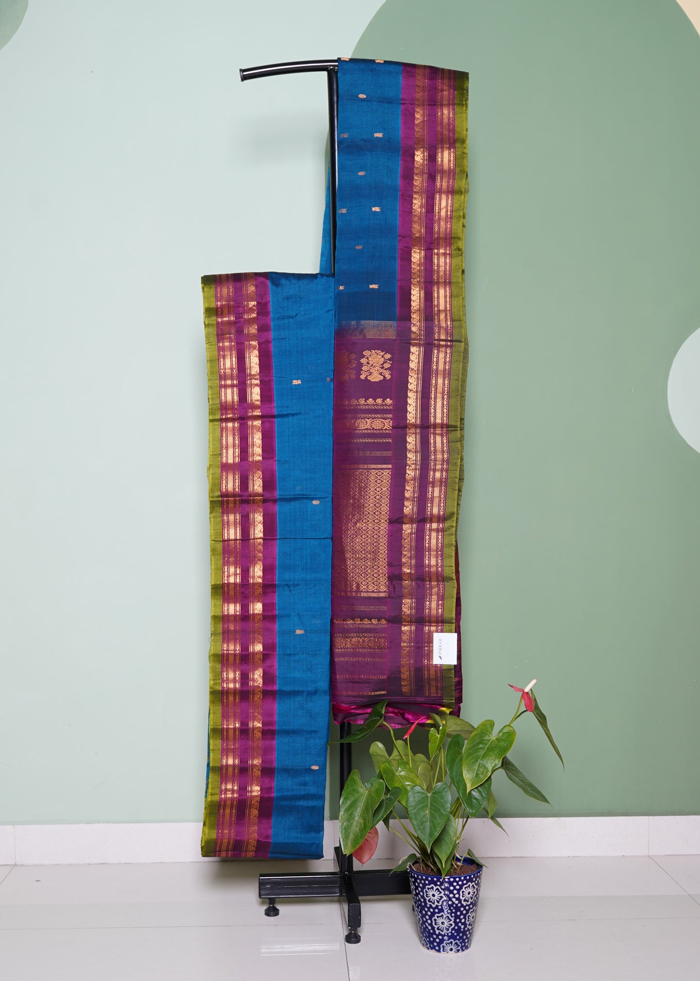 Blue Gadwal Zari Buti Pure Handloom Saree