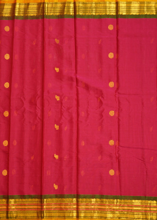 Dark Pink Gadwal Zari Buti Pure Handloom Saree