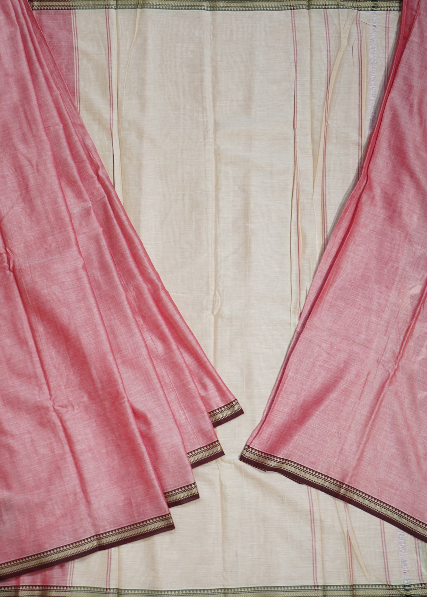 Apricot Narayanpet Small Border Pure Cotton Handloom Saree